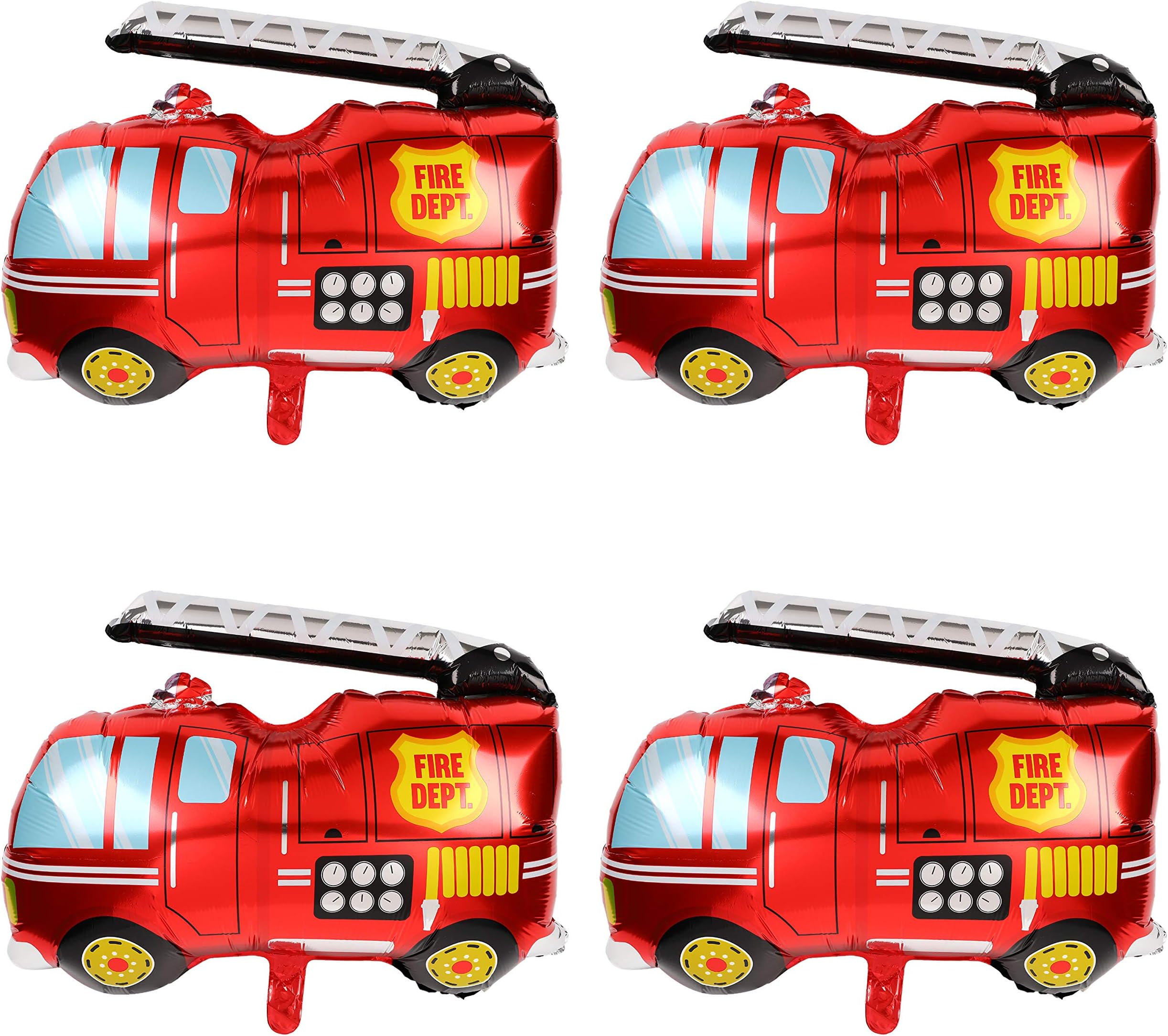 Big Red Fire Truck Foil Mylar Balloon Helium Birthday Party Decorations Supplies 4 Pcs Jumbo Fire Engine