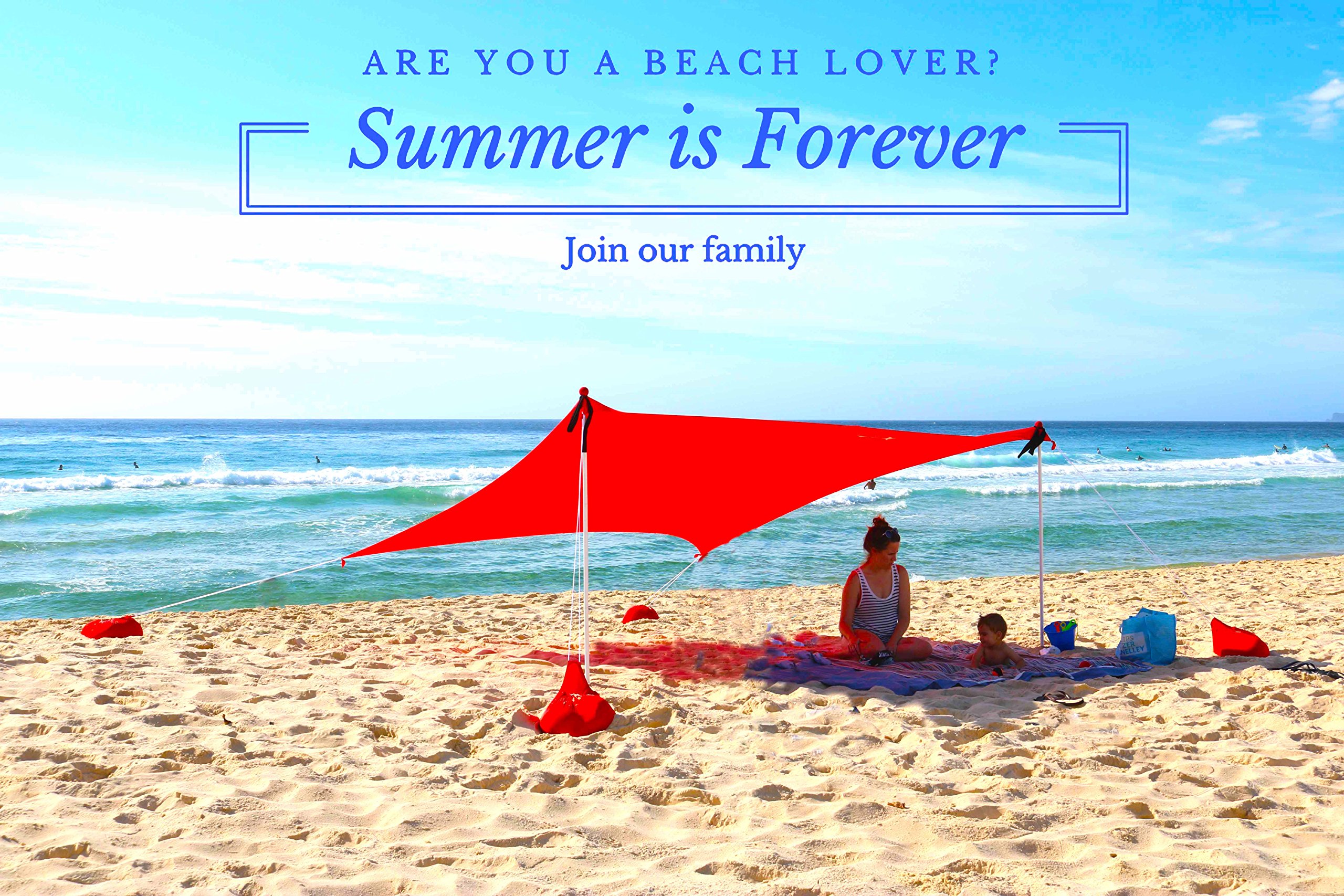 ZiggyShade Family Beach Sunshade – Lightweight Sun Shade Tent with Sandbag Anchors & 4 Free Pegs | UPF50+ UV Quality Lycra Fabric | Large & Portable | Canopy for Parks & Outdoor