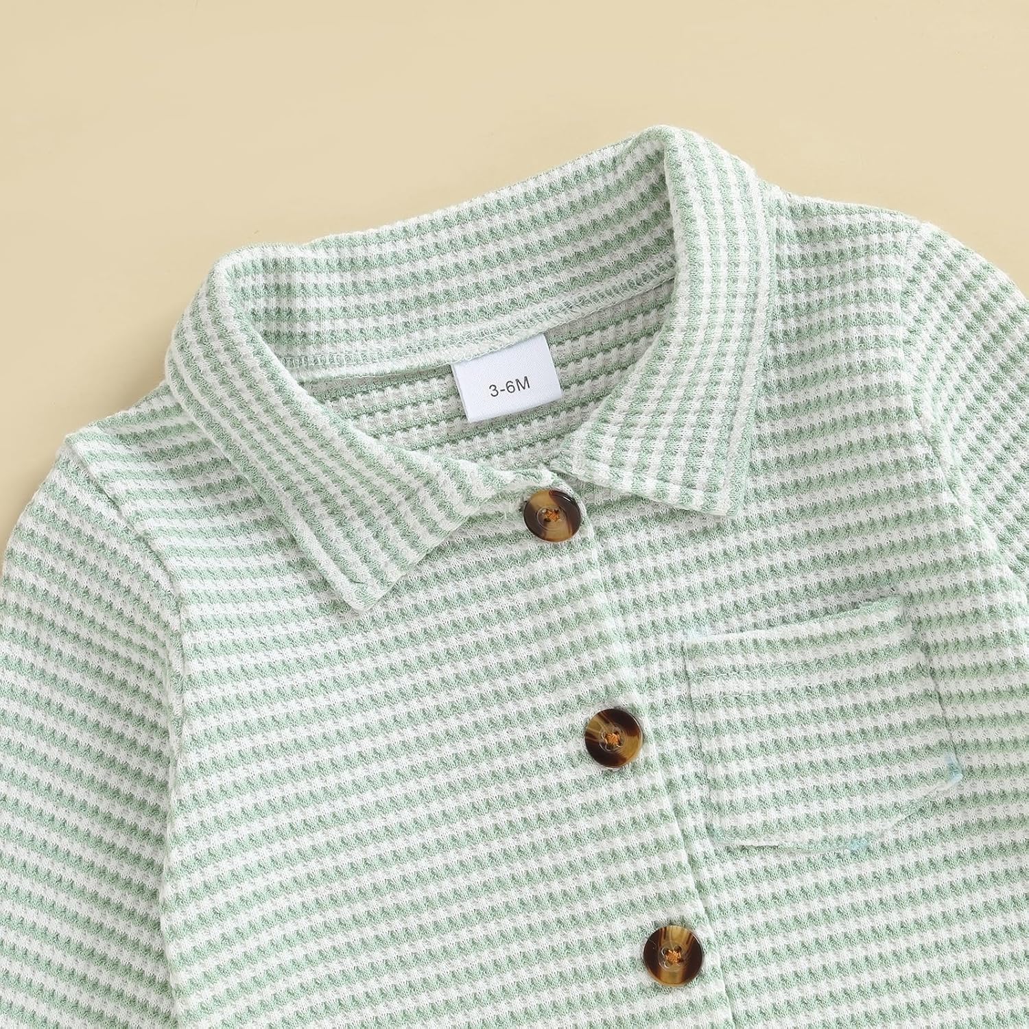 Baby Boy Stripe Romper Waffle Knit Long Sleeve Lapel Button Down Jumpsuit Bodysuit Newborn Fall Winter Outfits - Image 5