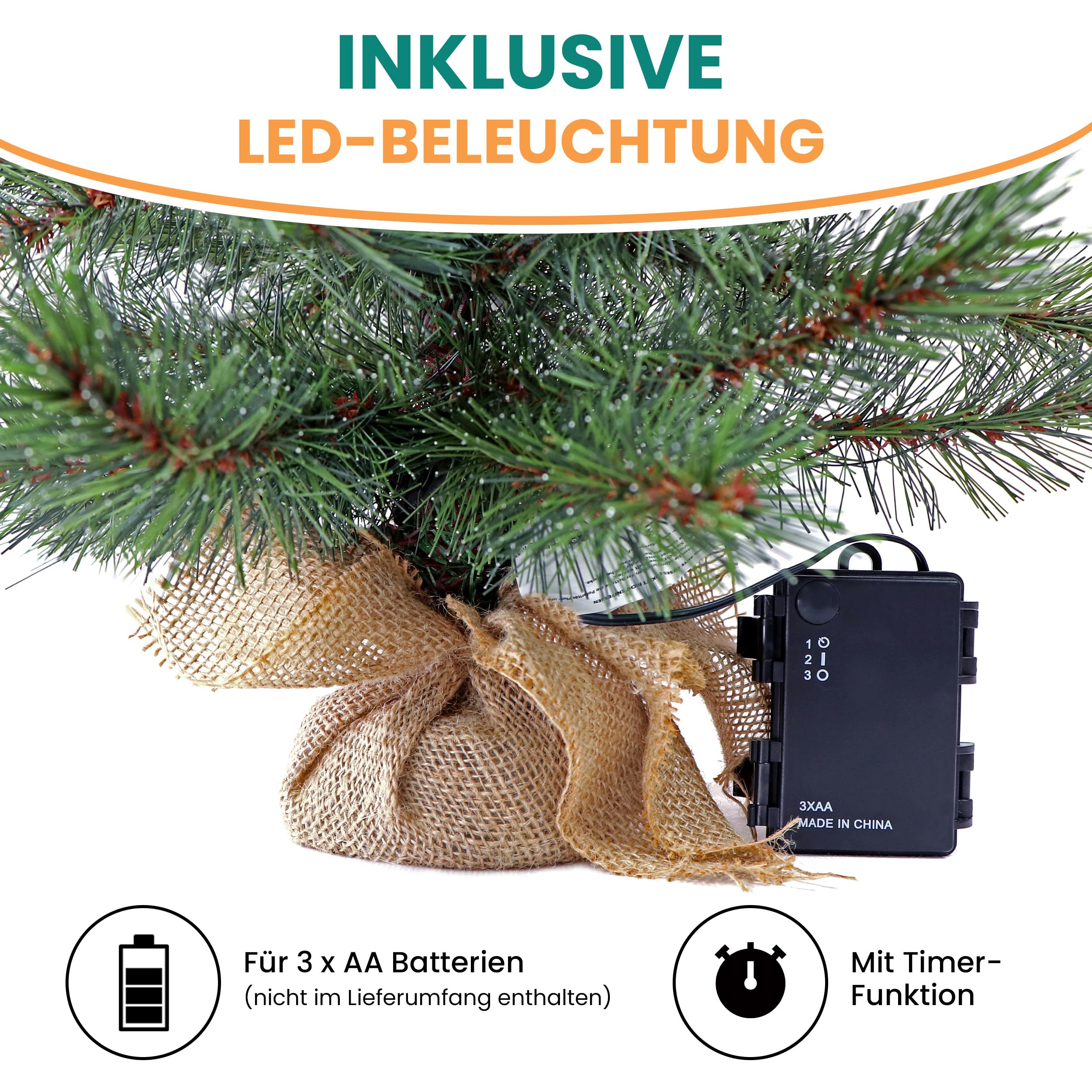 Amazon.de: Gartenpirat Knstlicher Weihnachtsbaum 45 cm mit  Drahtlichterkette 35 LED warmwei Christbaum kiefernhnlich mit Frosteffekt  beleuchtet batteriebetrieben