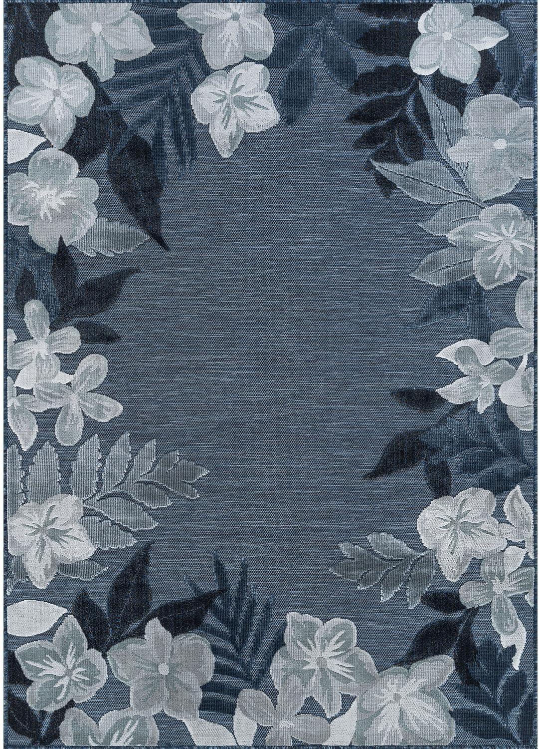Outdoor Rug 6x9 Washable Area Rugs Indoor Outdoor Carpets Navy Border Floral Non Shedding Waterproof Easy Clean Patio Deck Porch Living Room Bedroom Garden RV (6 X 9 Navy)