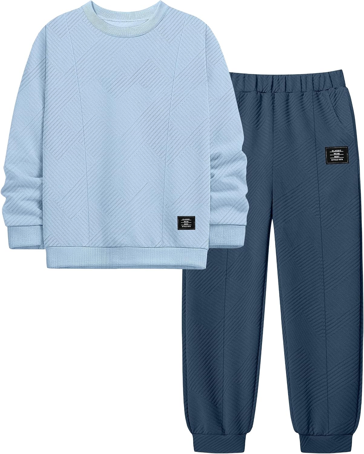 Boys Clothes Textured Fall Winter Sweatshirt Jogger Pants Set 7-14Y