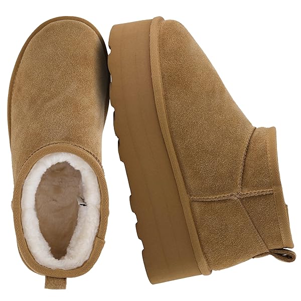 CUSHIONAIRE Hippy Women’s Platform Ankle Boots – Genuine Suede, Faux Fur Lining, Cozy Winter Slip-On Design, Comfortable Footwear with Wide Widths Available