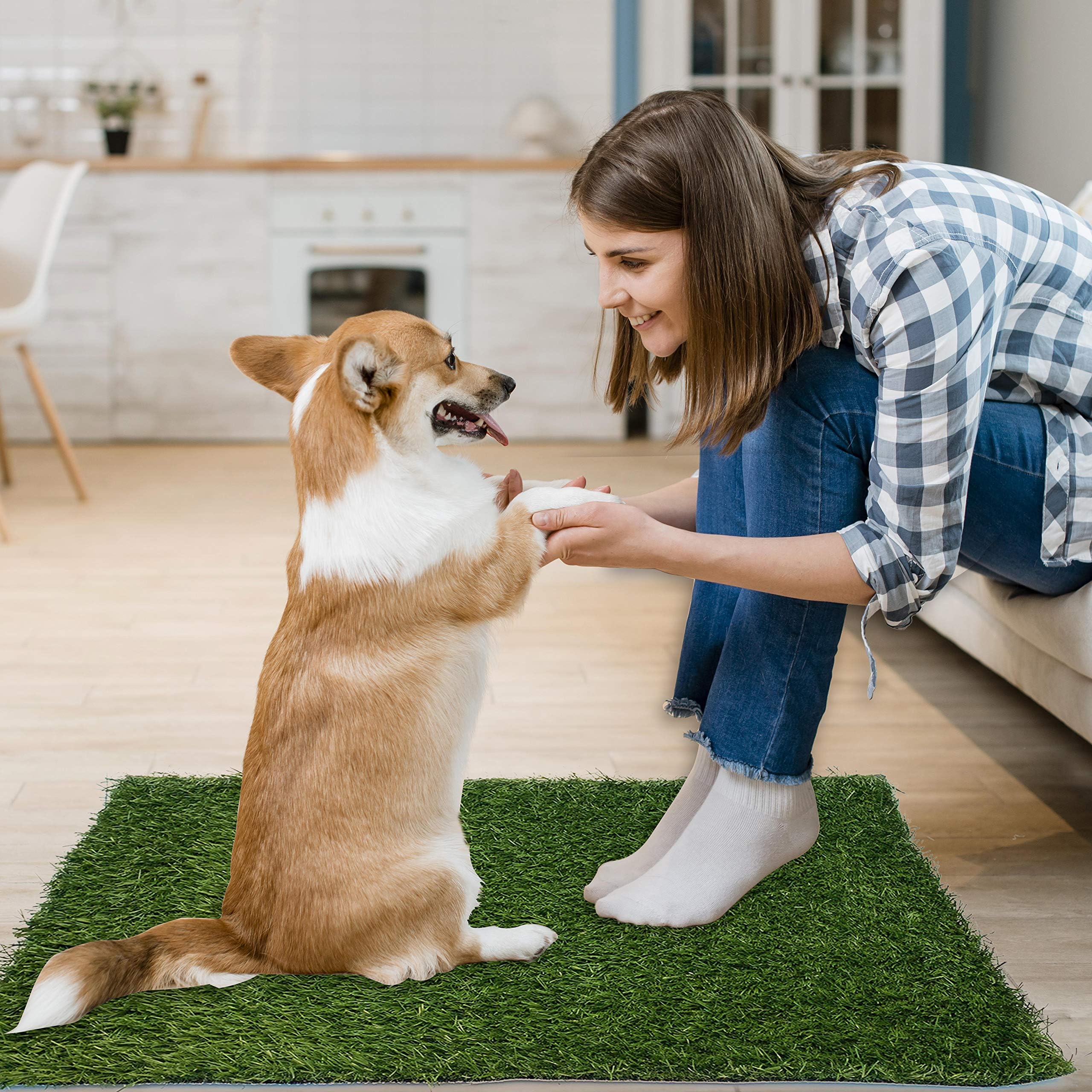 Lot de 2 tapis de propreté artificiels pour chien - Pour l'apprentissage de la propreté - Pour chiot - Facile à nettoyer avec une forte perméabilité (77,5 x 77,5 cm)