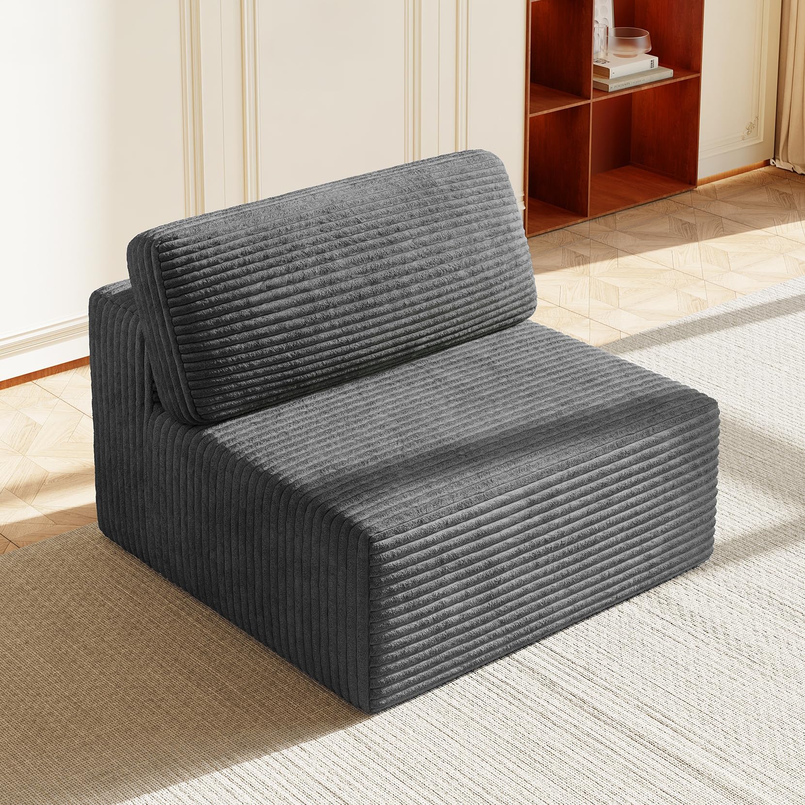 Vesgantti Modular Sectional Sofa, Corduroy Cloud Couch with Spring Support, Cooling Gel Layer & High-Density Comfort Cushioning, Extra Deep Seats, Boneless Sofa, No Assembly Required (Armless Chair)