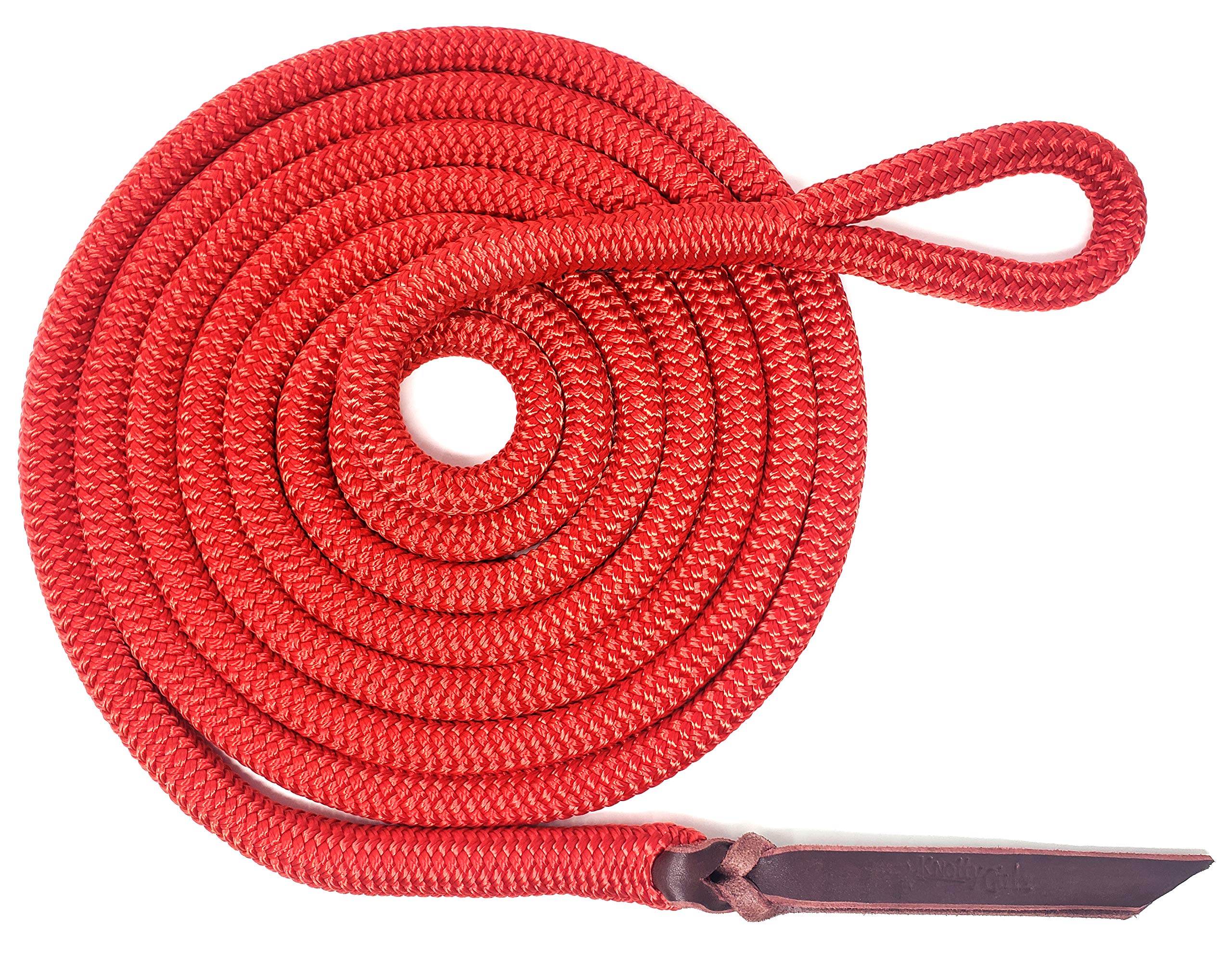 Knotty Girlz Double Braid Lead Rope with Eye Splice Loop, 12-14FT Lengths (Red, 12 ft.)