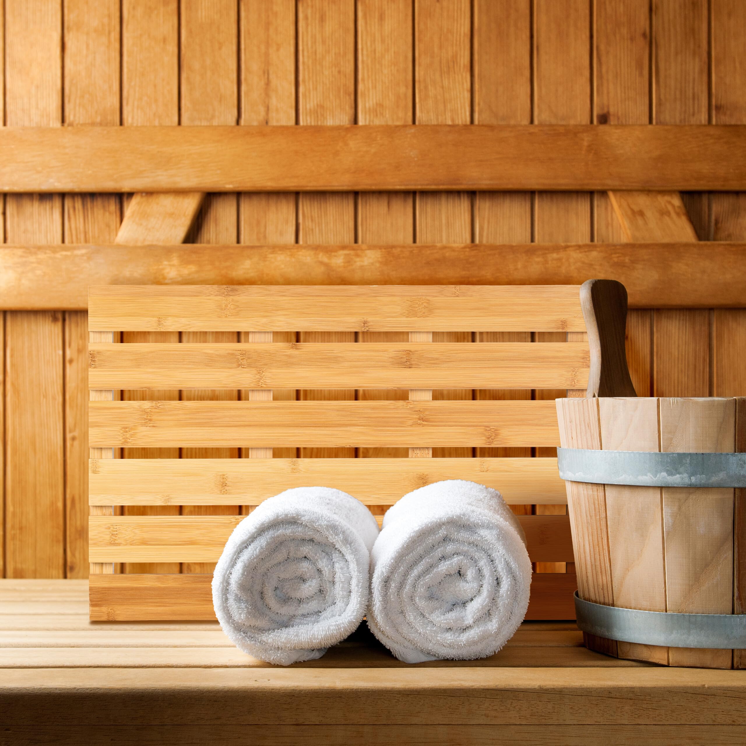 Relaxdays Pedana Doccia in bambù, 54 x 36 cm, Tappetino Antiscivolo per la Vasca e la Sauna, Interno e Esterno, Naturale