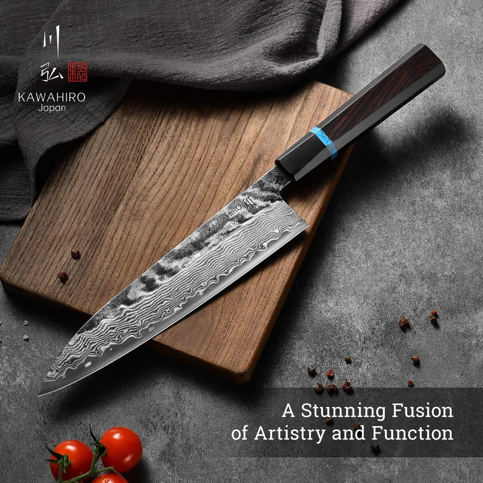 KAWAHIRO Japanese Chef Knife 8.27", Hand Forged VG10 Damascus Kitchen Knife — Amazon image 2
