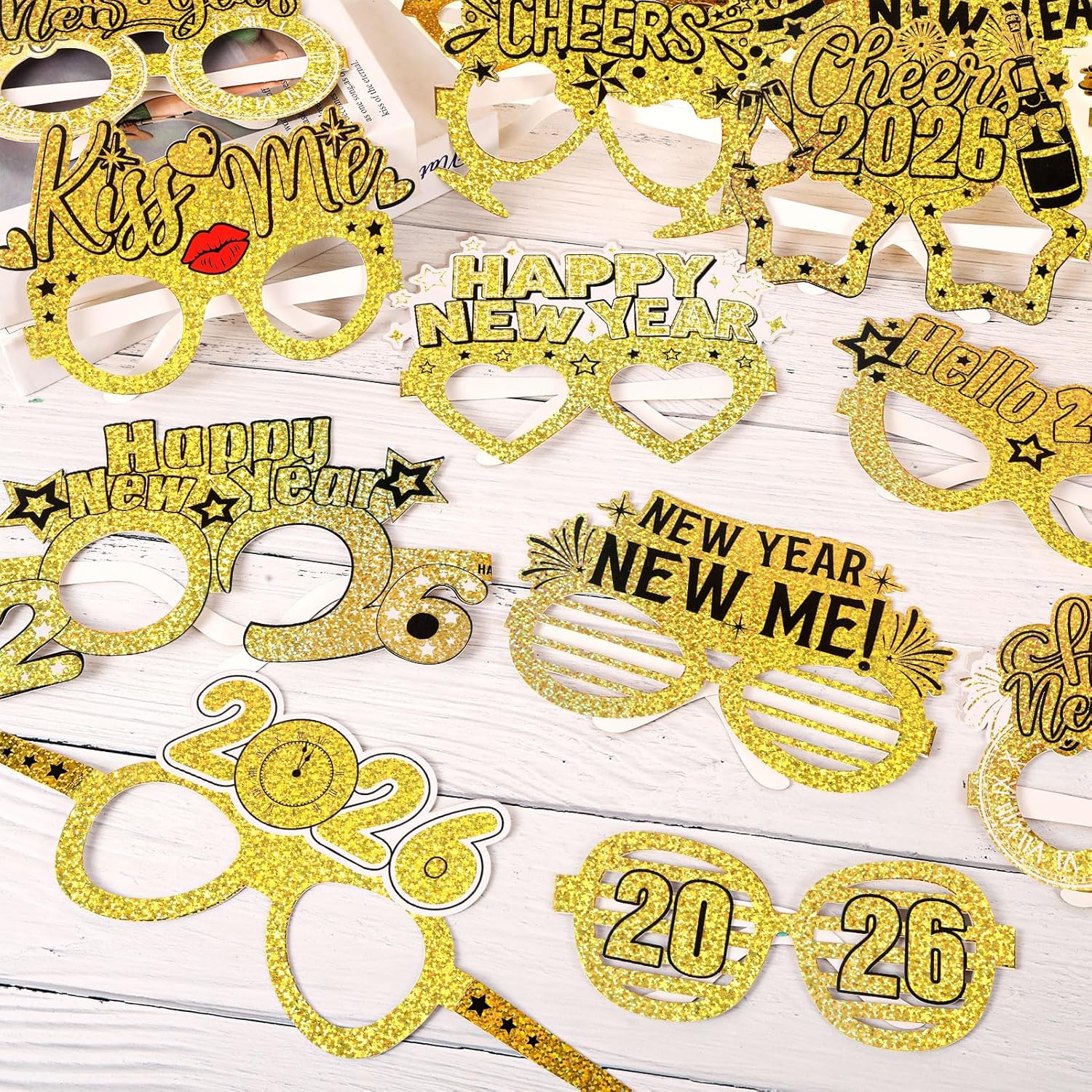 HOWAF 24 Pack Happy New Year Glasses Gold Glitter 2026 Glasses New Years Eve Party Supplies Photo Props for Happy News Year Decorations NYE Party Favors Accessories - Image 4