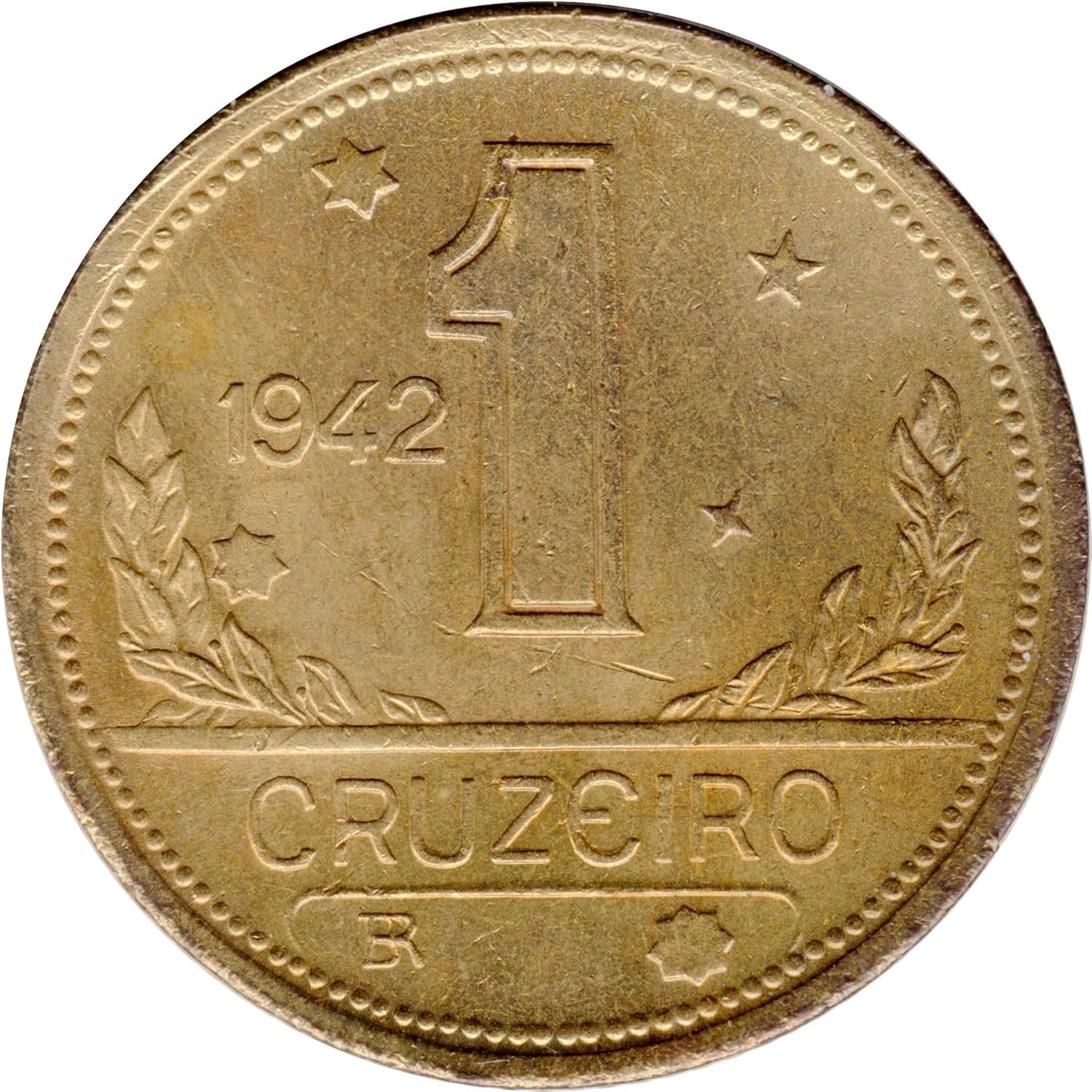 1942-1956 1 Cruzeiro Brazil Coin. Detailed Topographical Map Of Brazil Motif. 1 Cruzeiro, This Coin Is Guaranteed and Monetized By Government Of Brazil. Graded By Seller Circulated Condition