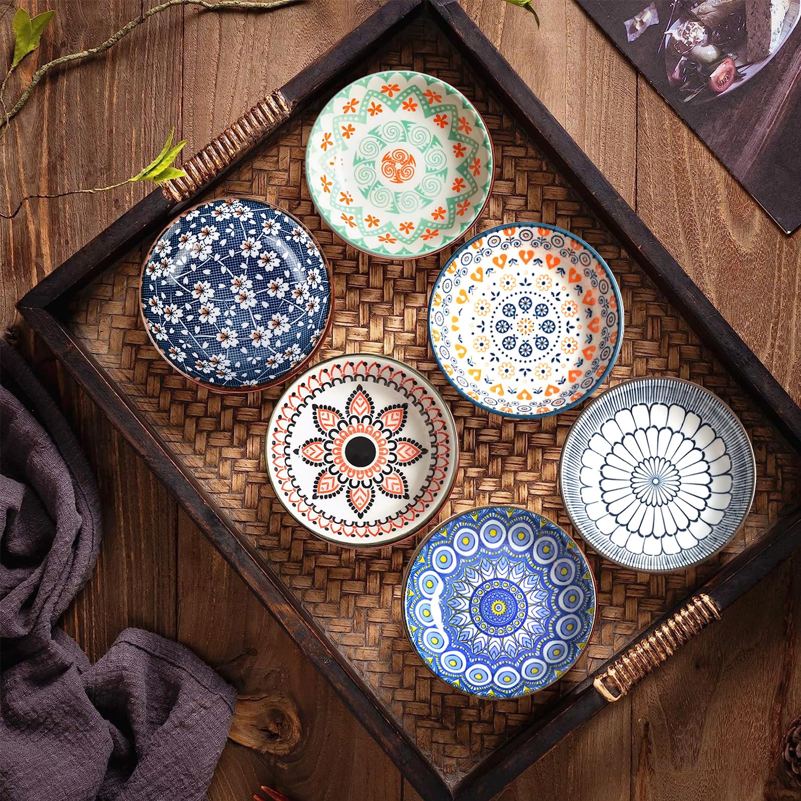 Lot De 12 Petits Bols à Dessert En Céramique | Diamètre 10 Cm, Capacité 70 Ml | Motifs Bohèmes | Pour Trempettes, épices, Snacks