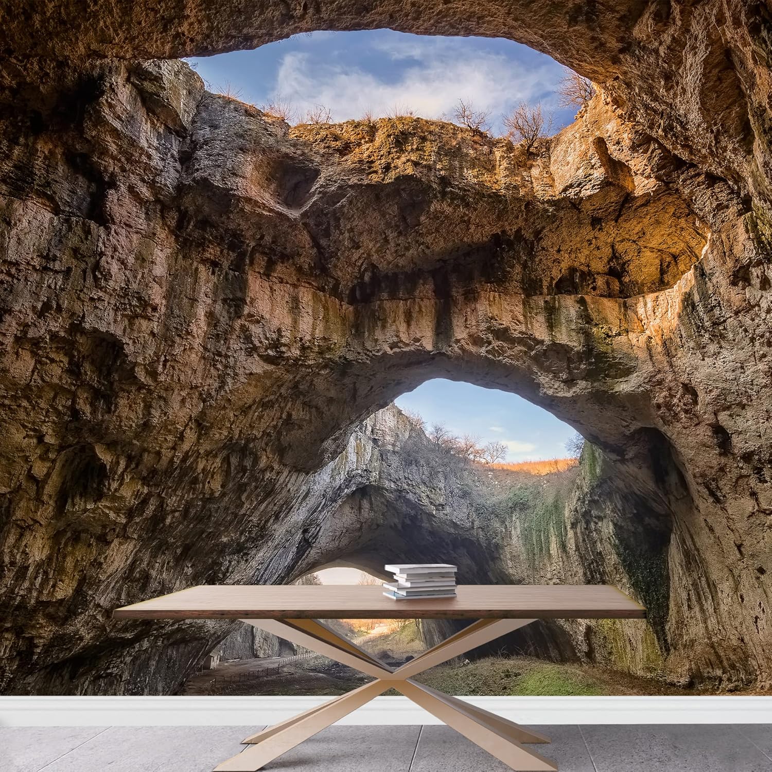 wall26 - The Cave - Magnificent View of The Devetaki Cave, Bulgaria - Removable Wall Mural | Self-Adhesive Large Wallpaper - 100x144 inches
