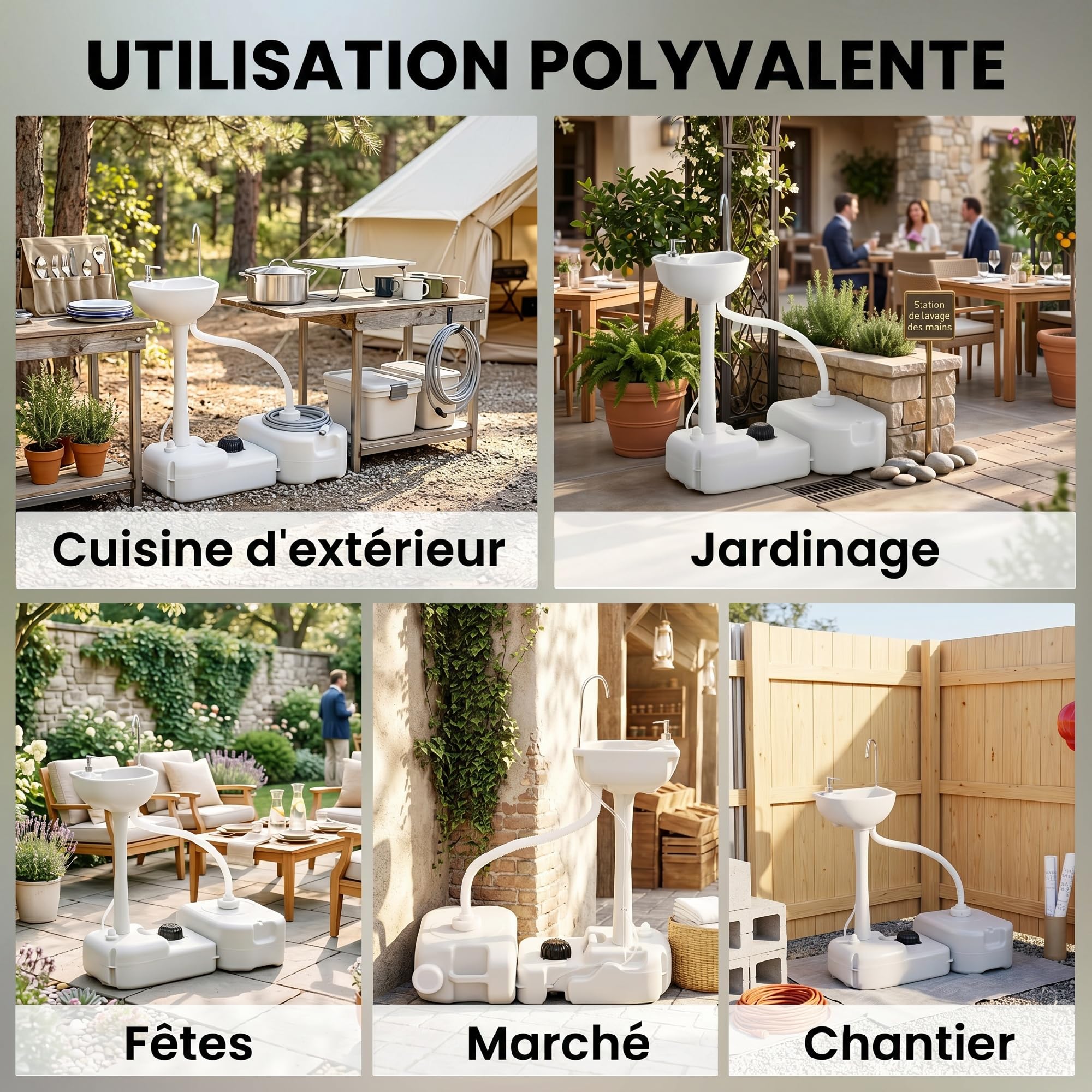 Outsunny Évier à Main Portable Station de Lavage Camping Jardin Extérieur Voyager avec Réservoir d'Eau 17L Pompe à Pied 83 x 50 x 103 cm Gris
