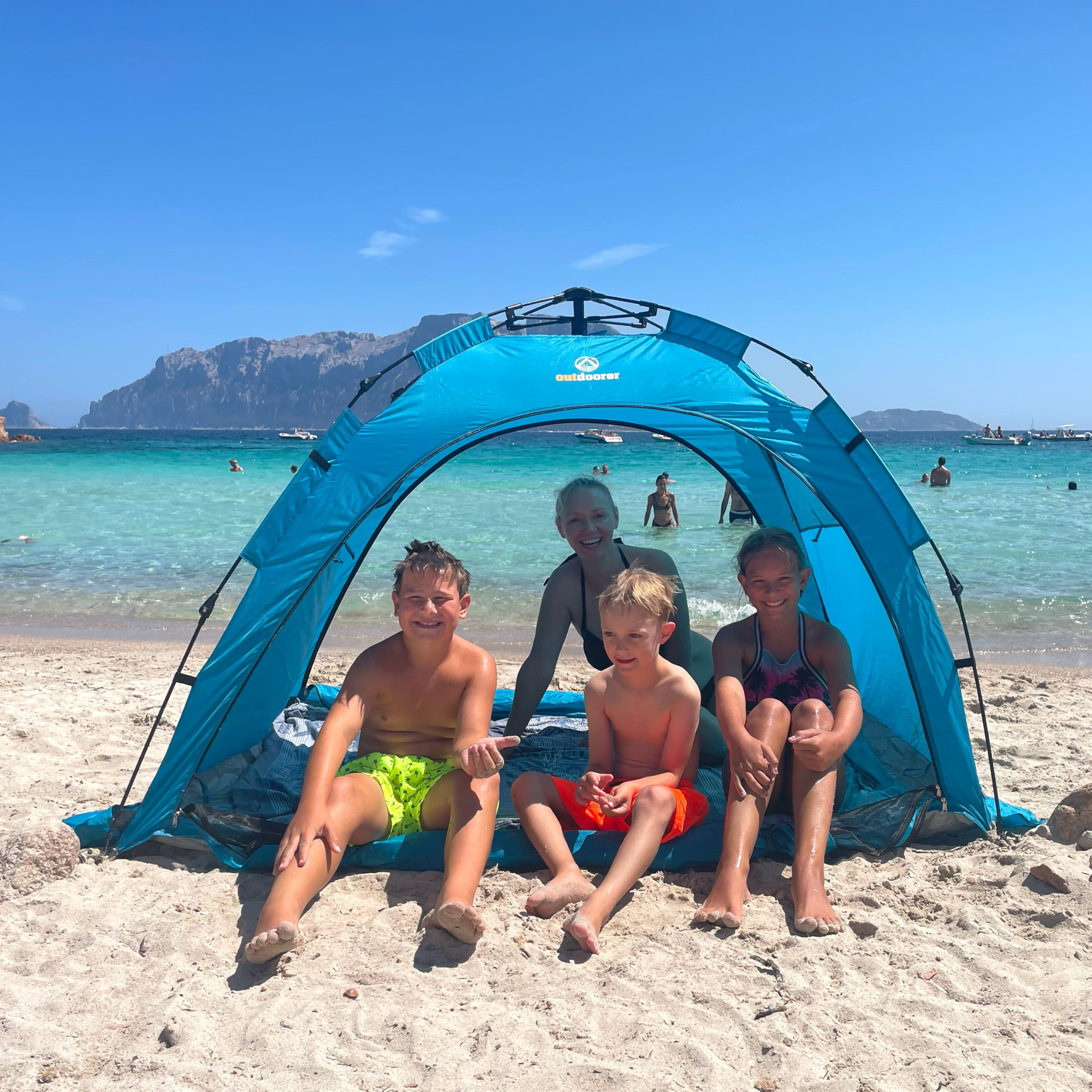 Outdoorer Sun Snapper Air UV 80 Quick-up-Strandmuschel mit 4 Türen und 3 Fenstern, Automatik-Strandzelt mit UV-Schutz 80