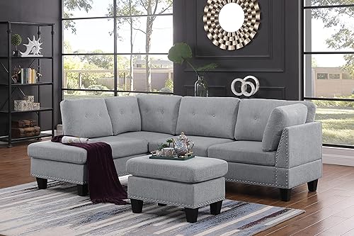 Payeel Sofá modular en forma de L con tela de poliéster otomana similar a la cachemira sofá modular de 96 pulgadas 3 plazas moderno juego de sofá de