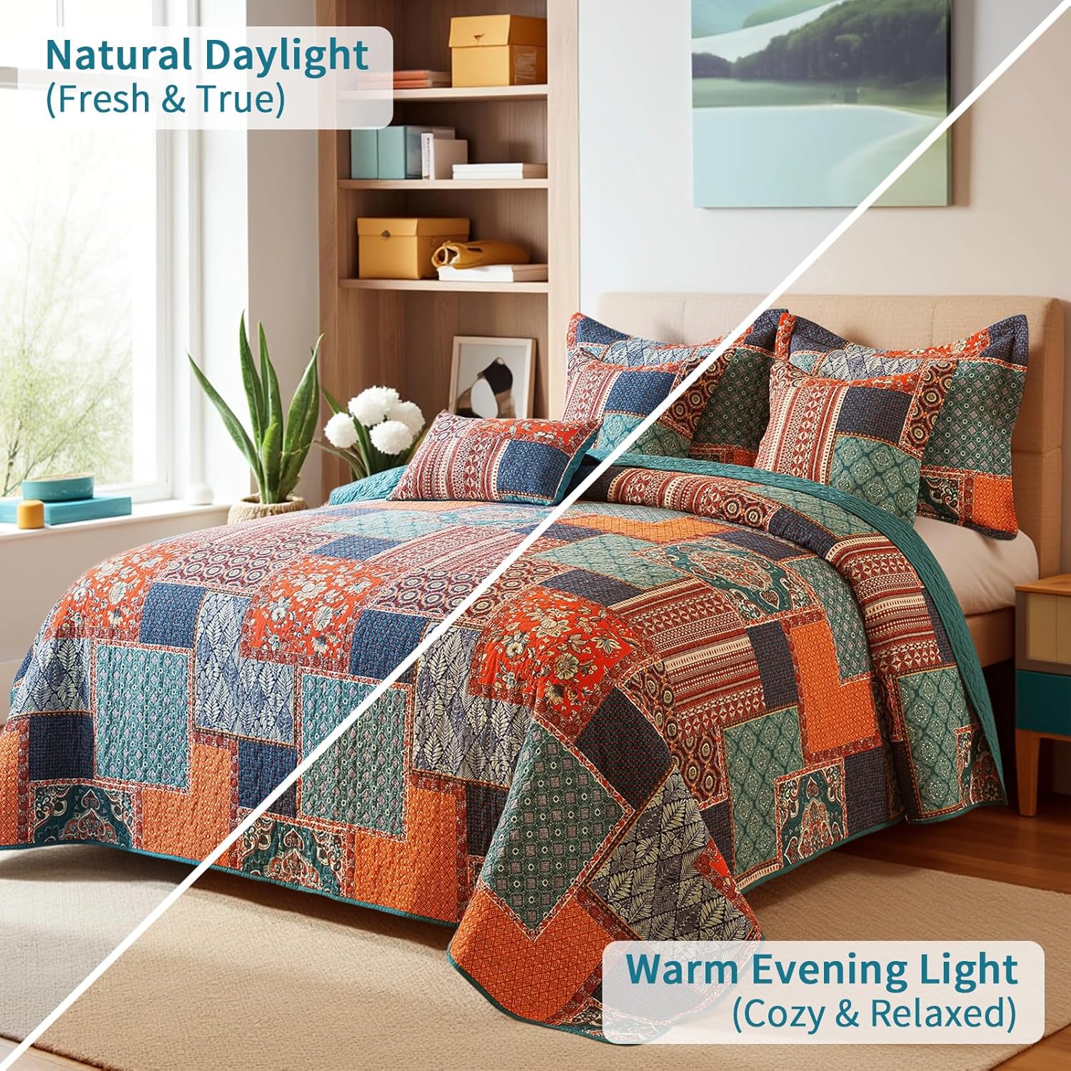 TWINRUN Cotton Quilts Queen Size, Cotton Queen Quilt Bedding Set, Soft Bedspreads (90 * 98 inch) Queen Size with Plaid Pattern, Farmhouse Lightweight Reversible Coverlet for All Season (3 Piece) - Image 6