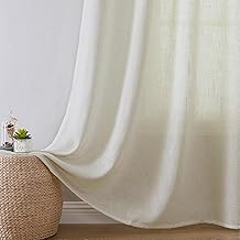 Joydeco Translucent Natural Linen Curtain with Eyelets, Set of 2 Curtains 140 x 240 cm for Window Decoration, Modern Interior Draperies for Living Room, Bedroom, Office – Natural
