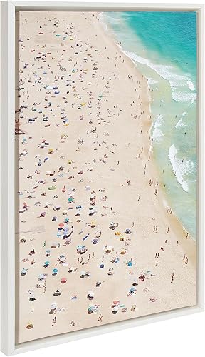 Kate and Laurel Sylvie Crowded Beach from Above - Lienzo enmarcado para pared, diseño de Amy Peterson Art Studio, 23 x 33 pulgadas, color blanco,
