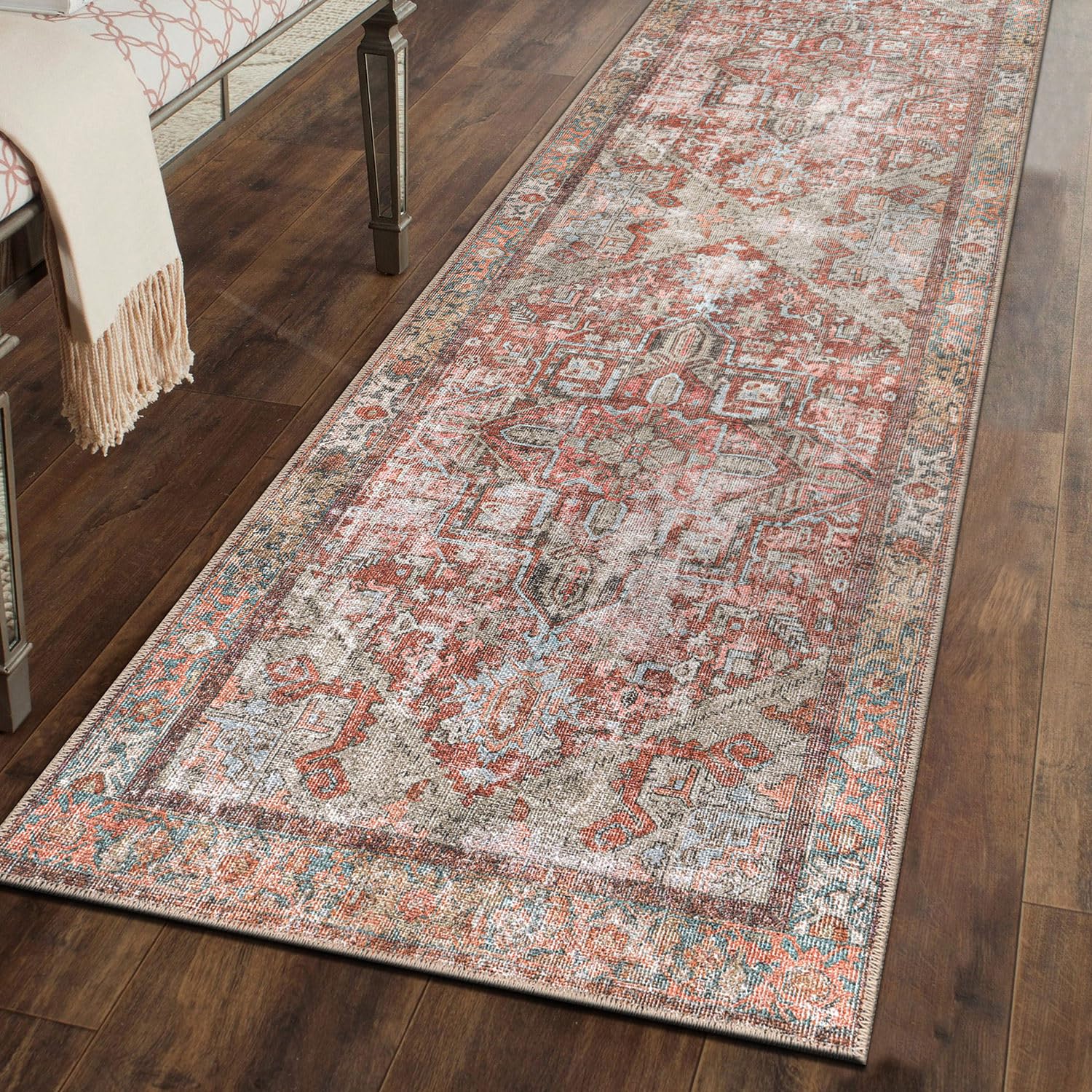 Rugshop Multi Vintage Boho Medallion Area Rug — Machine Washable, 9'x12' for Living Room, Dining Room and Bedroom