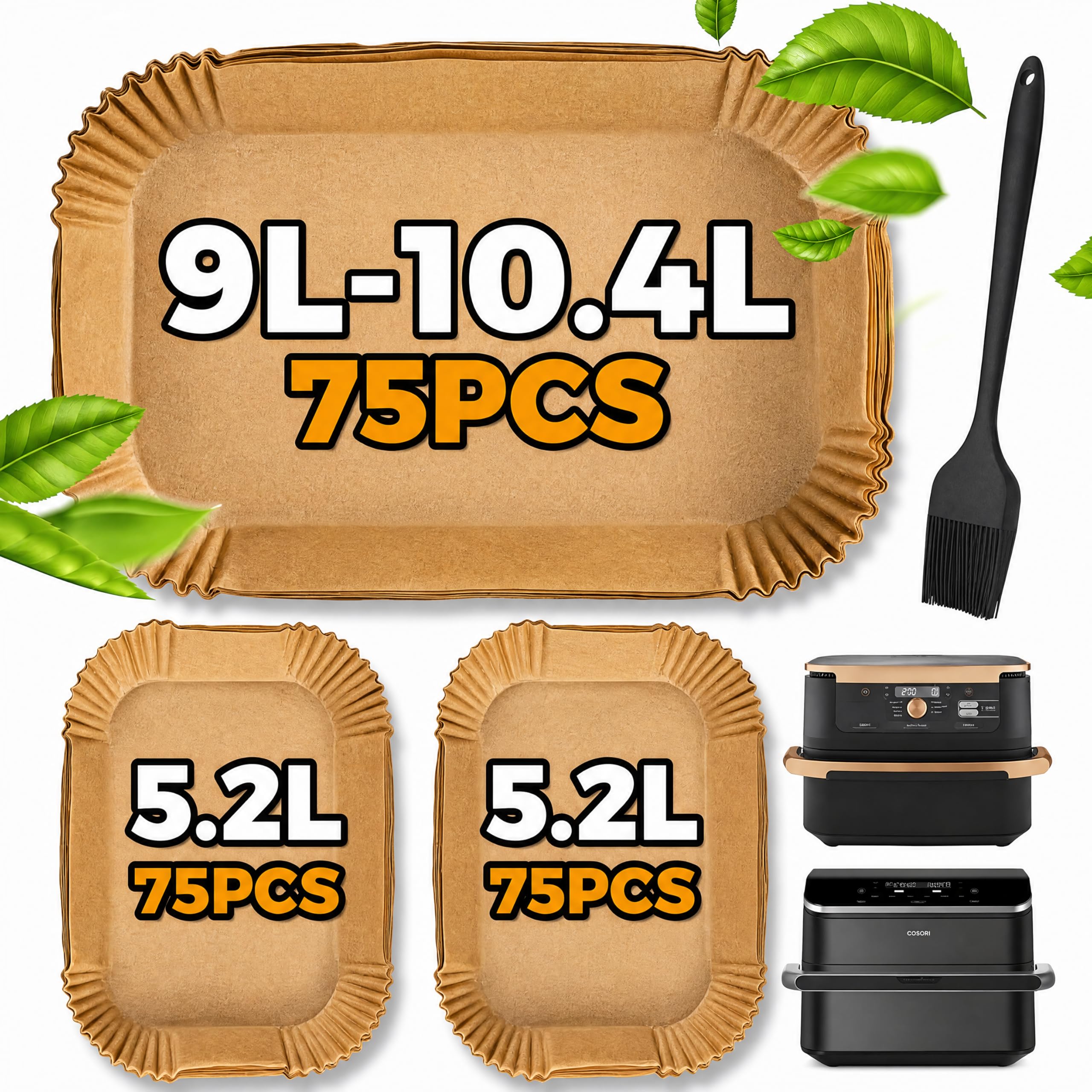 Pietuley 225 Piezas Papel Freidora Aire para Cosori 10L, Accesorios Freidora de Aire Papel Air Fryer Cuadrado Para Ninja Flex Drawer Dual AF500EU 10.4 L, Moldes Para Freidora de Aire