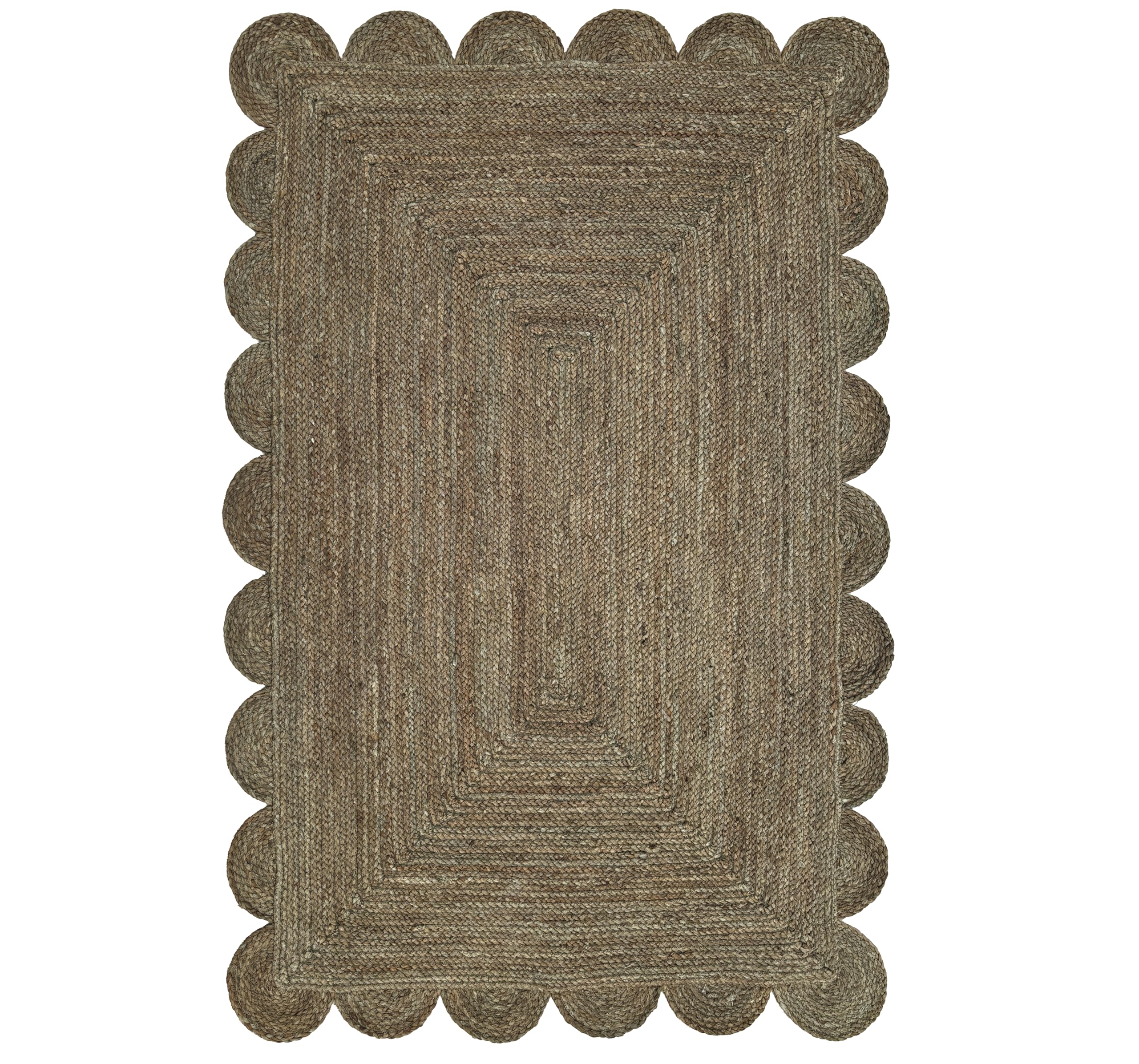 Gautam International Scallop Jute Area Rug Boho Jute Rug Scalloped Coastal Rug, Dark Taupe 4'x6'