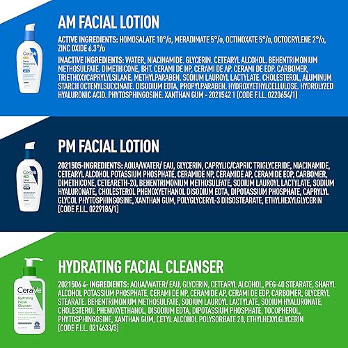 Miniatura 7 de CeraVe AM - Hidratante facial con SPF, PM hidratante facial y lavado facial hidratante rutina de cuidado de la piel para mañana y noche | Artículos