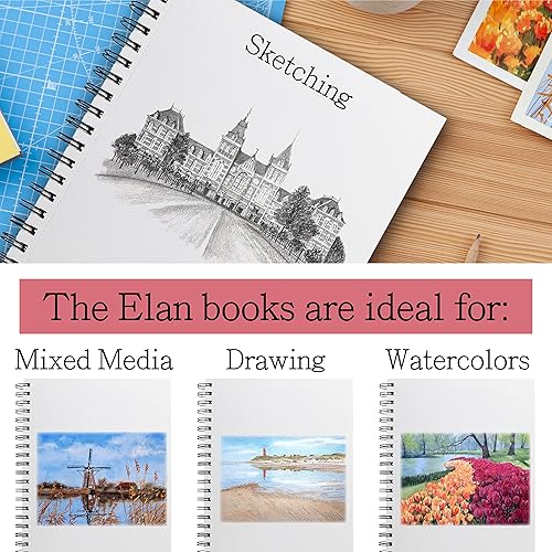 Miniatura 6 de Elan Cuaderno de bocetos A4, 80 hojas de papel italiano de 4.23 ozm, A4 de 9 x 12 pulgadas, encuadernado en espiral, hecho para artistas, libro de