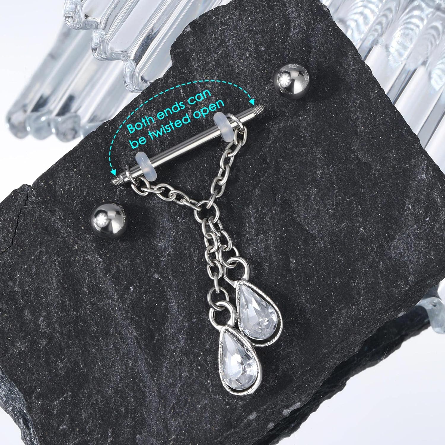 CM Crareesi Mania Chain Nipple Ring & Barbells - 316L Stainless Steel, 14G Silver Dangle Nipple Piercing Jewelry - Image 6