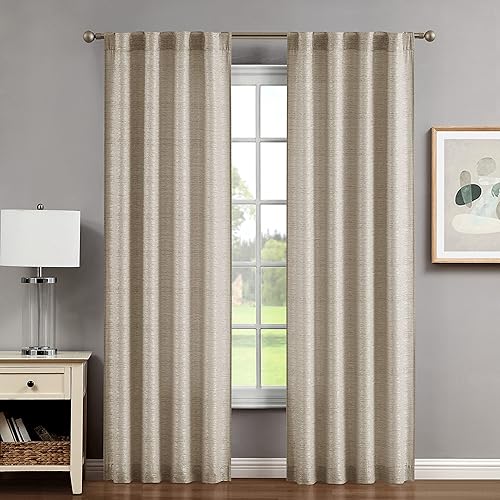 Miniatura 2 de Creative Home Ideas Paneles de cortina para ventana con pestaña trasera (2 paneles, 38 x 96 pulgadas, beige) Par de cortinas filtrantes de luz con