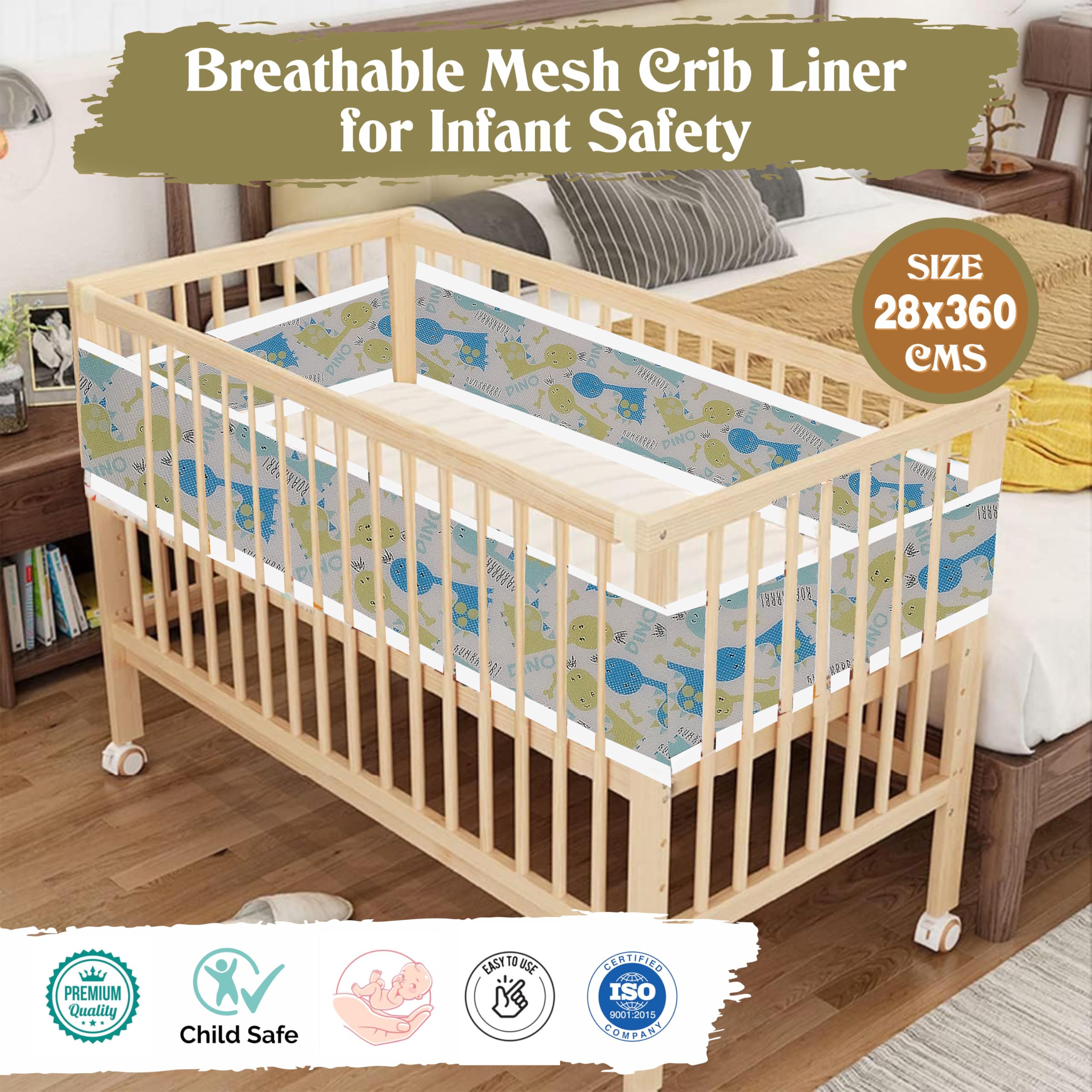 Oscar Home Breathable Mesh Crib Liner Best for Your Baby Safety | Fits Full Four Sides of Crib Bed 28 x 360 cms (Esquire Premium) 3