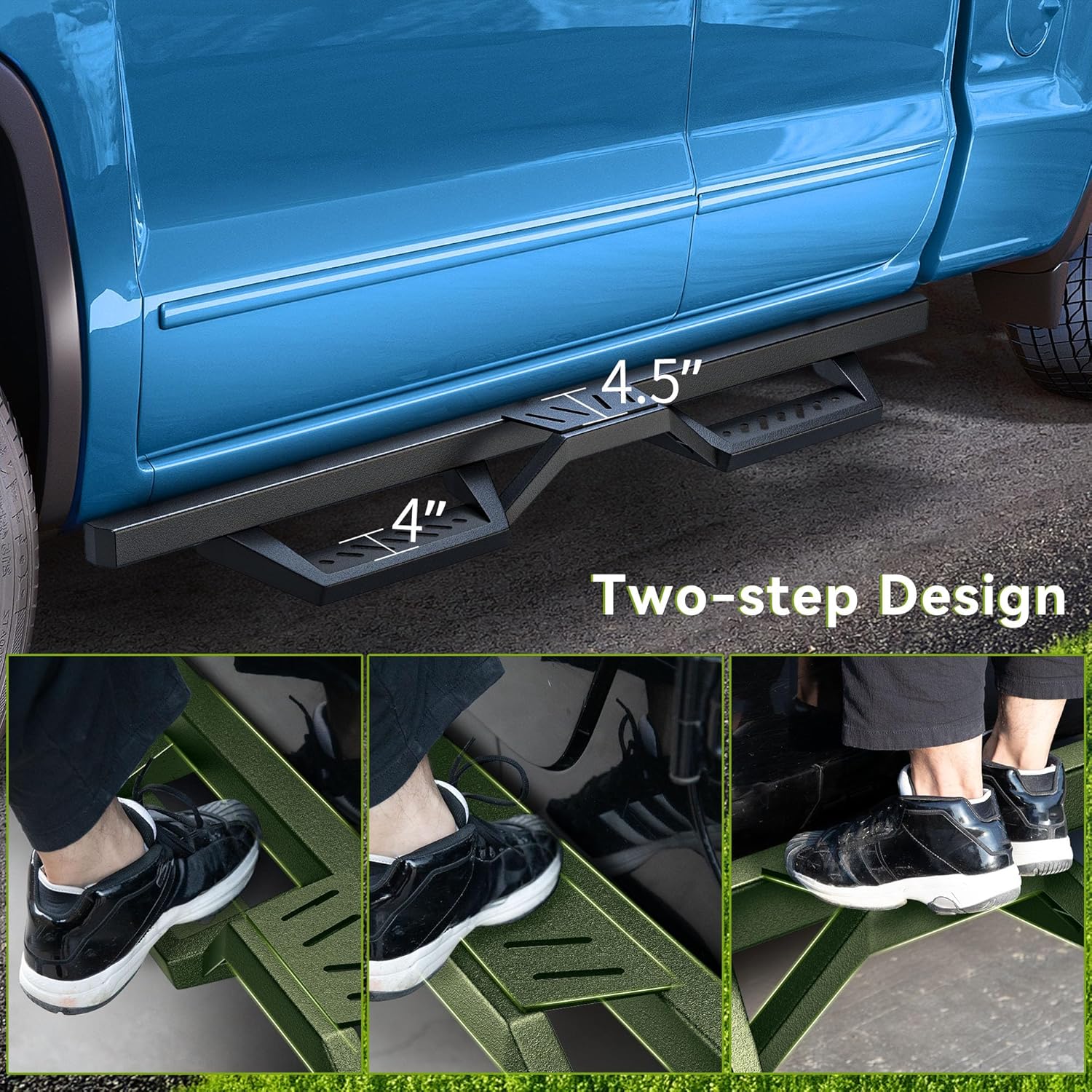 AUTOSAVER88 Running Boards Compatible with 2007-2018 Chevy Silverado/GMC Sierra 1500 Crew Cab, 2007-2019 2500HD 3500HD, Carbon Steel Side Steps, Bolt-On Nerf Bar with Two-Tier Step, Square Tube Design