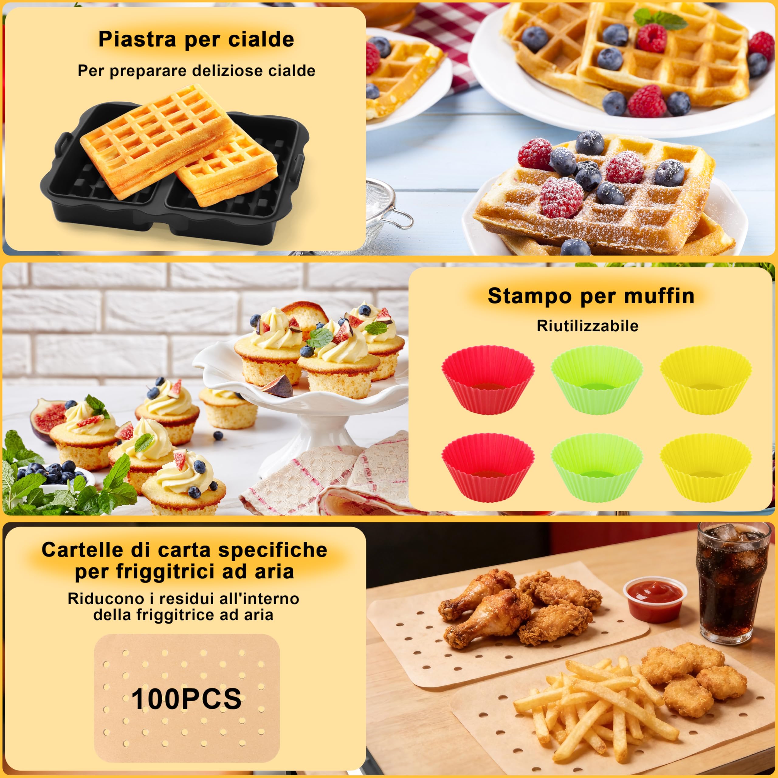 Charmofun 27 Pezzi Accessori Friggitrice Ad Aria, Accessories Air Fryer per Ninja Foodi FlexDrawer 10.4L AF500EU AF500EUCP, Riutilizzabile Contenitori per Friggitr, con Silicone Teglia,Griglia Friggit