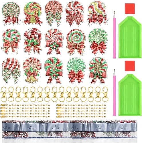 Miniatura 4 de 15 piezas de llavero y adornos de pintura de diamantes de Navidad, arte de diamante de cacao caliente 5D para niños, manualidades de Navidad