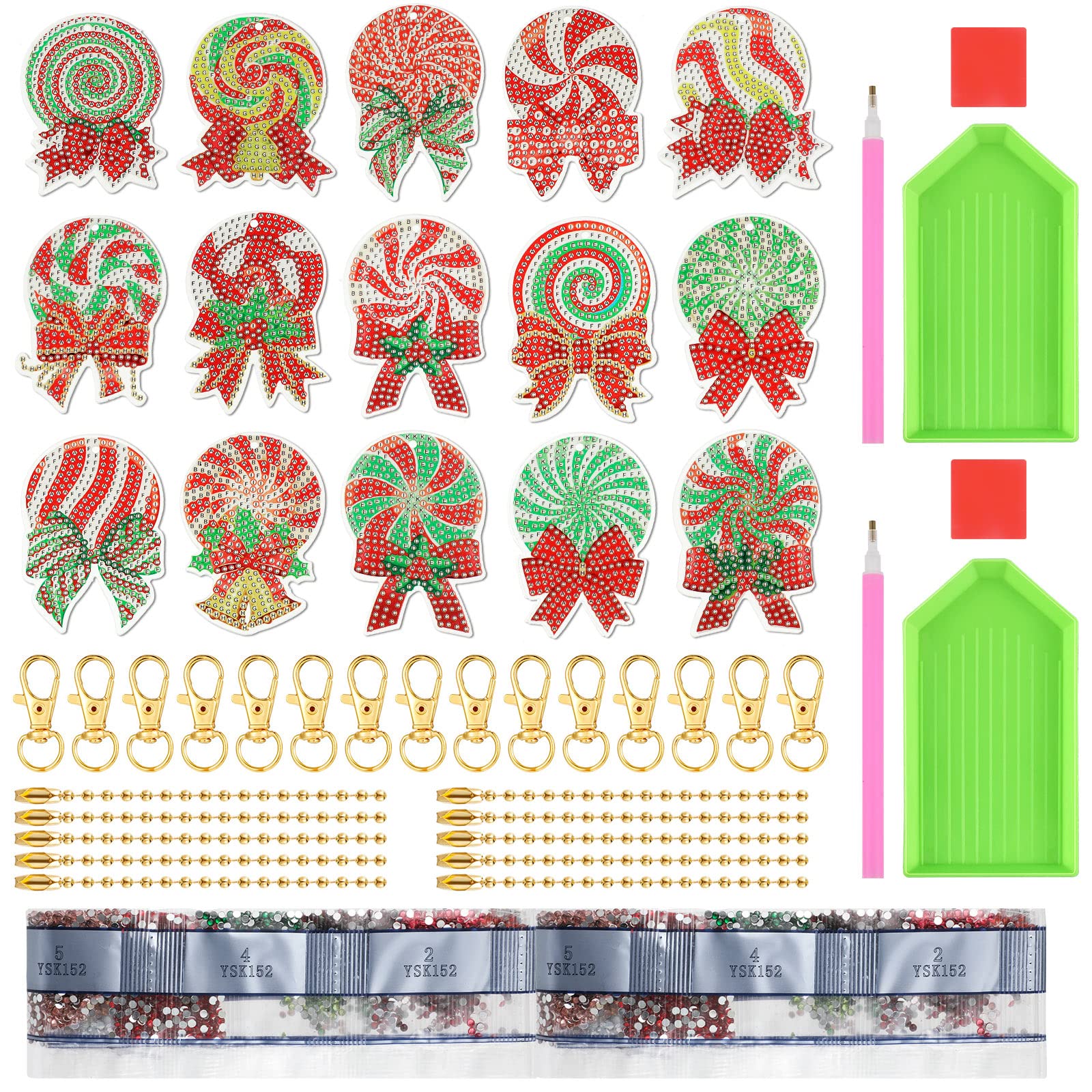 Kit 15 Porte-clés Diamant Peinture Noël – DIY Pendentifs à Paillettes – Père Noël, Renne, Bonhomme De Neige – Pour Décoration, Cadeaux, Bricolage