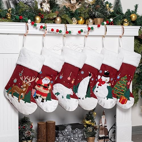 Miniatura 2 de GEX Calcetines de Navidad para la familia de 20 pulgadas, decoración clásica de chimenea, adorno colgante de árbol de Navidad rojo, decoración de