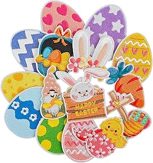 15Pcs Easter Iron on Patches, Iron on/Sew on Bunny Easter Egg Patch for for Clothes, Hats, Jacket, Jeans