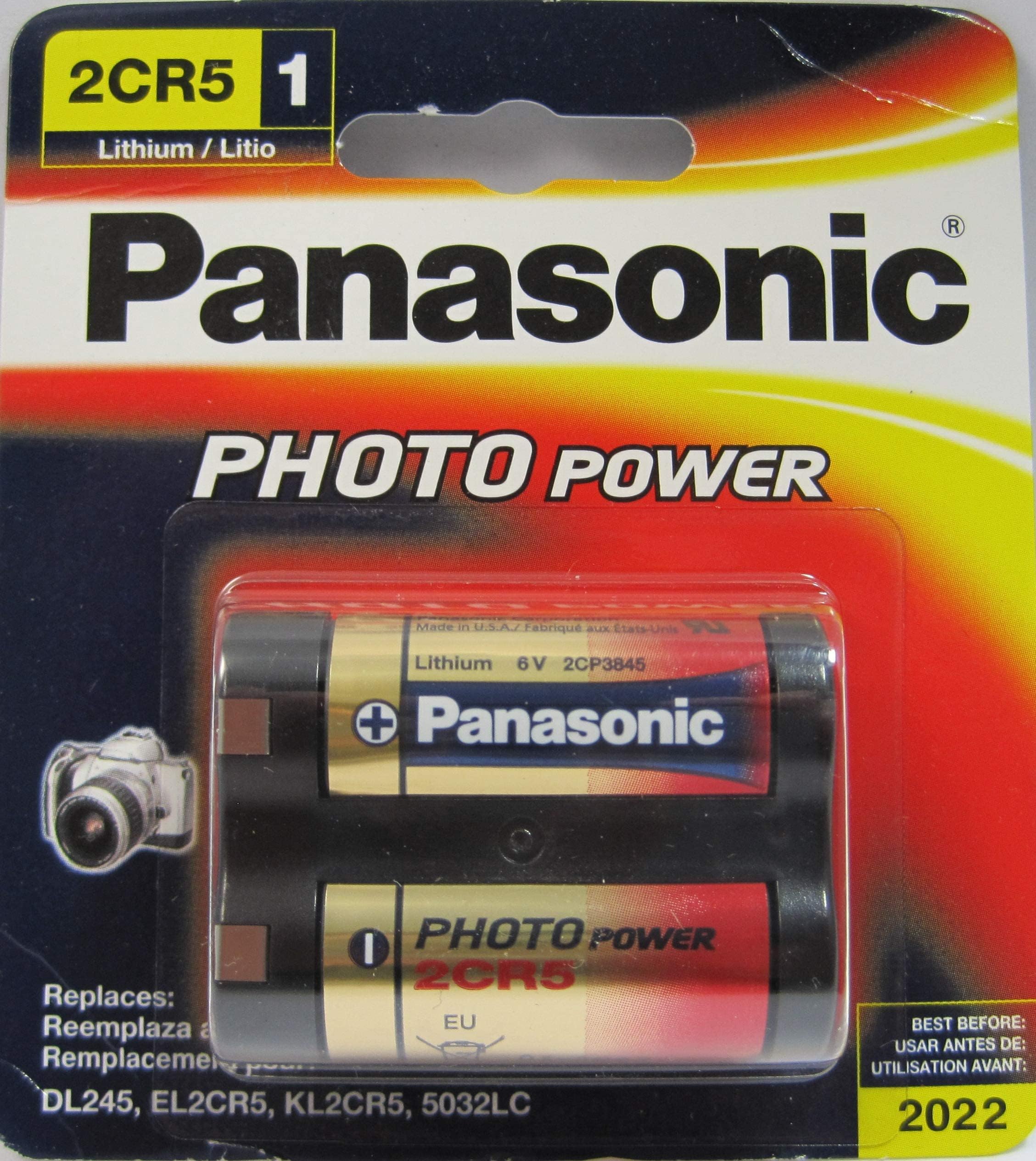 Pile Lithium Panasonic 2CR5 - 6V - Longue Durée Pour Appareils Photo Et Alarmes - Pack De 1