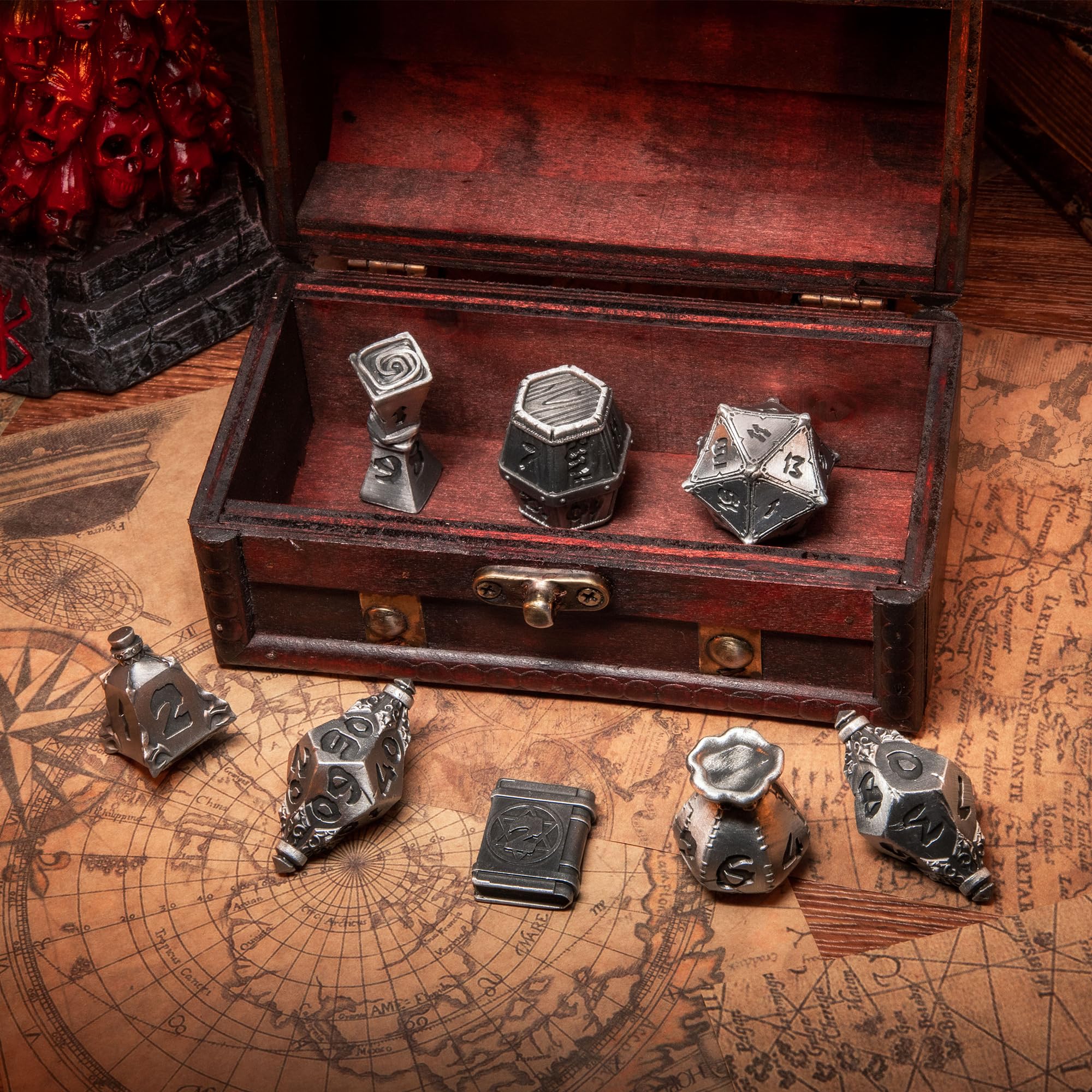 TOYVERSE Dwukolorowy zestaw wielościennych kości, stary kolor cyny, kości ze stopu, odpowiedni do D&D, DND, RPG, MTG, Dungeons and Dragons, gier planszowych i odgrywania ról, od 15 lat