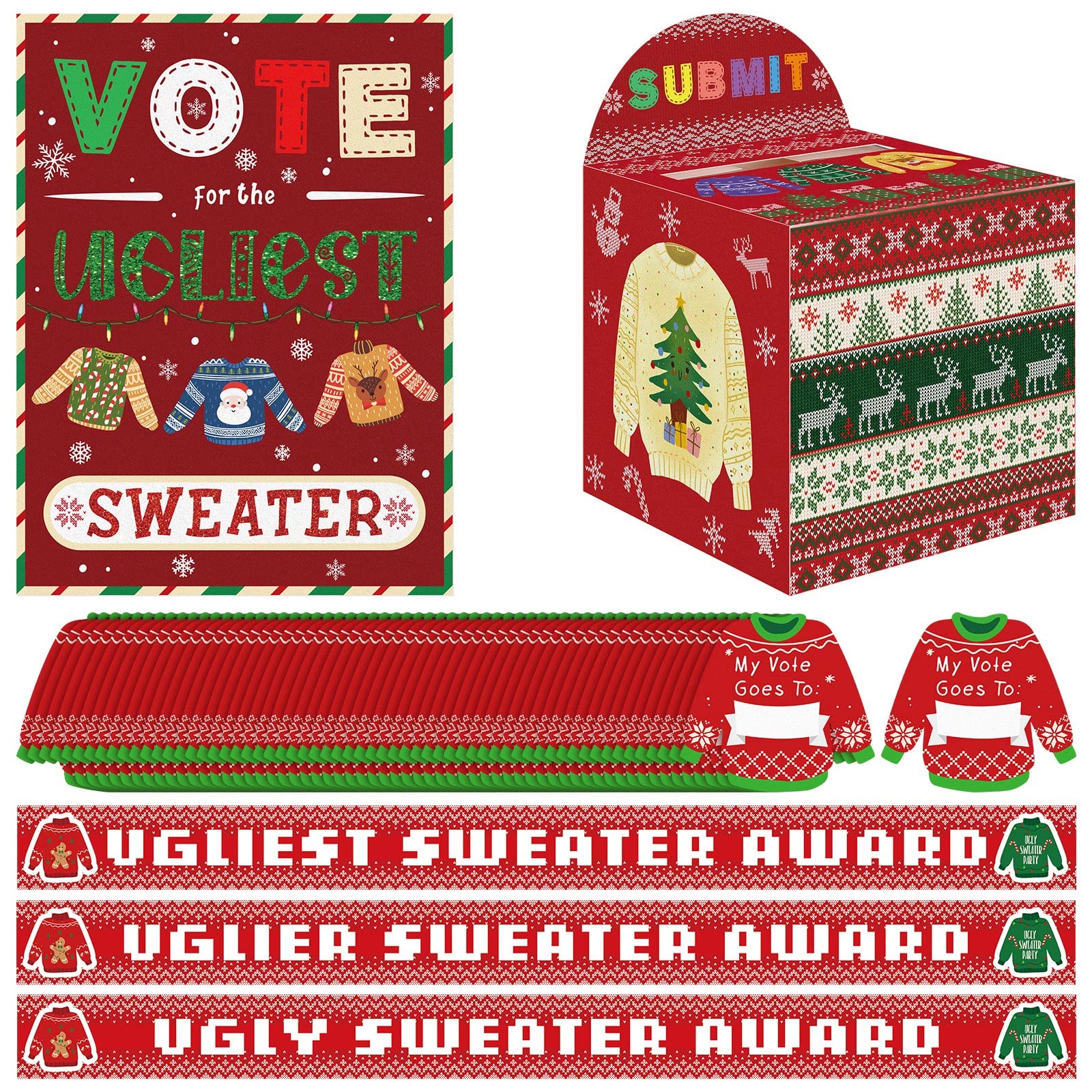 Amazon.com: 65 Pcs Ugly Sweater Party Voting Cards Sets with Ugly ...
