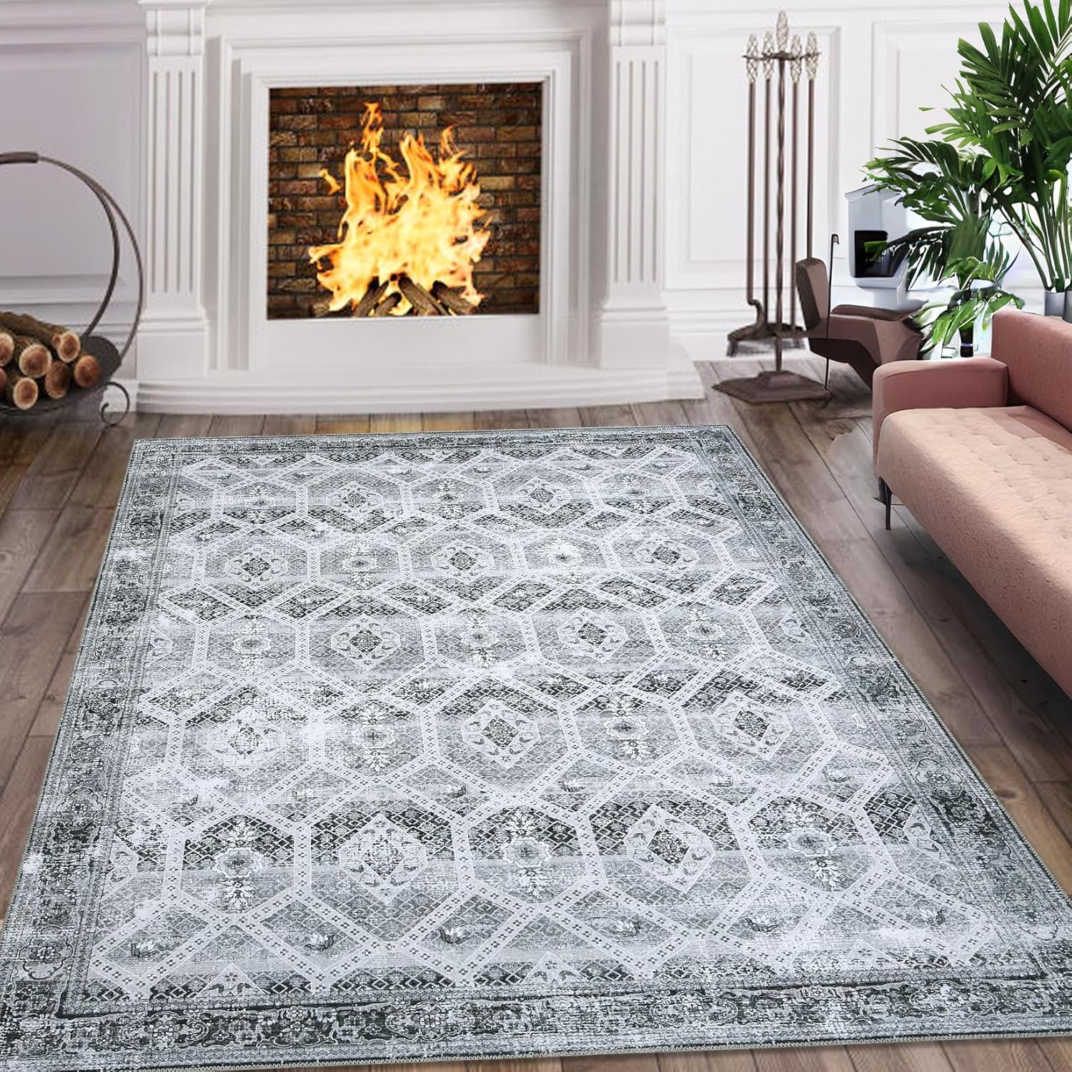 JOLENE.K Washable Rug Boho Rugs for Living Room Oriertal
