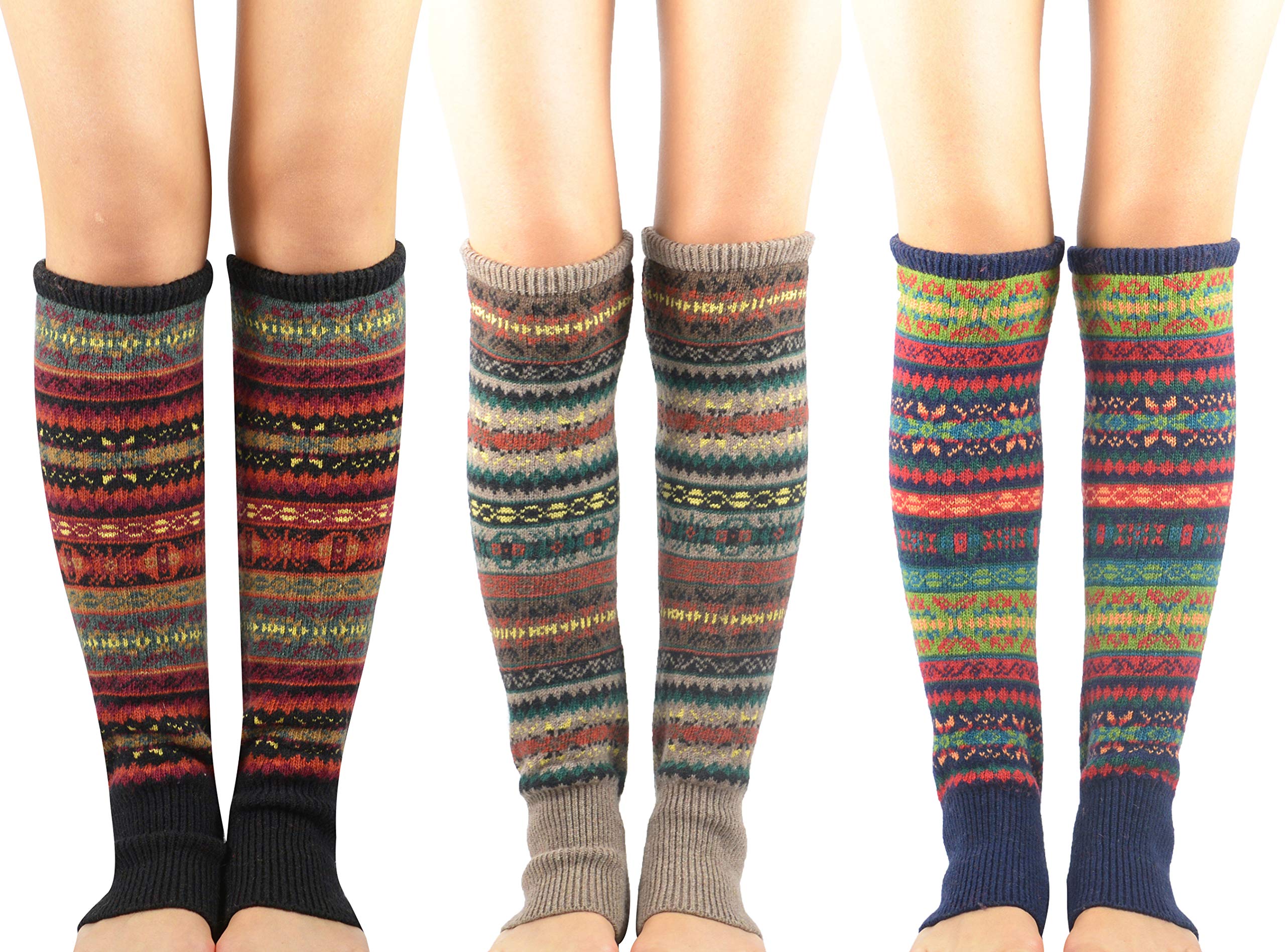 Durio Calentadores largos de invierno para mujer, calentadores de piernas de punto gruesos, calentadores de piernas bohemios, Negro caqui y azul marino, Talla única
