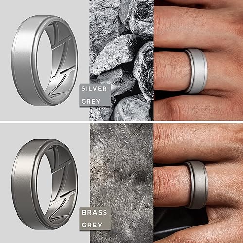 Miniatura 4 de ThunderFit - Anillos de boda y compromiso de silicona para hombres, con ranuras internas de ventilación y diseño elegante con borde escalonado