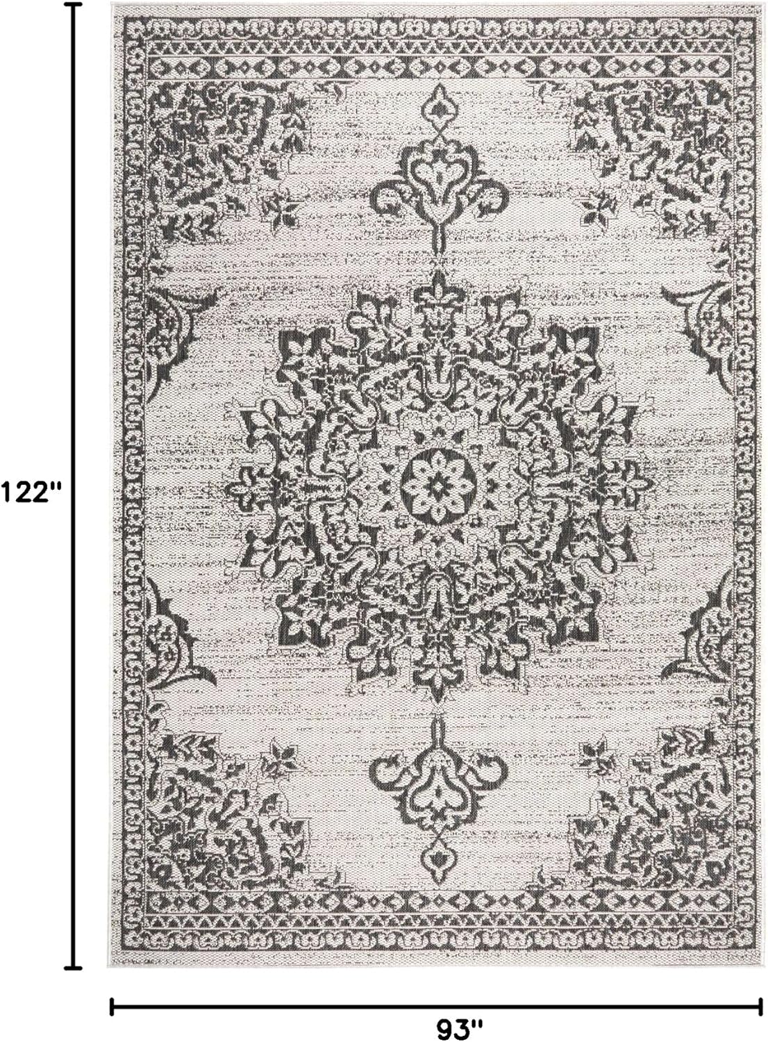 nicole miller new york patio country azalea transitional medallion indoor/outdoor area rug, grey/black, 7'9"x10'2" grey/black 7'9" x 10'2" (rectangular)