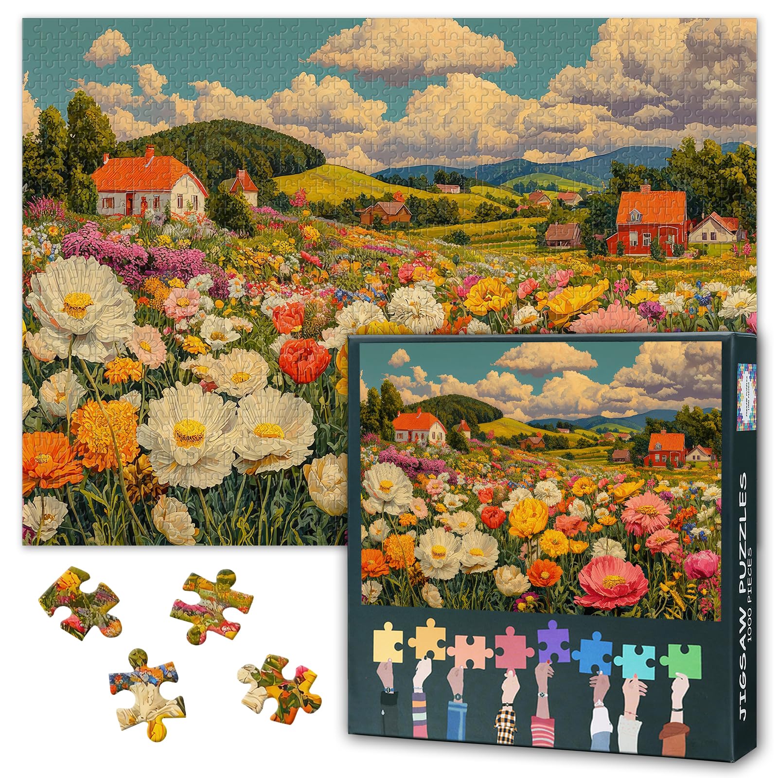 Vibrant Wildflowers Bloom in a Picturesque Valley Puzzles for Adults 1000 Piece, Scenery Themed