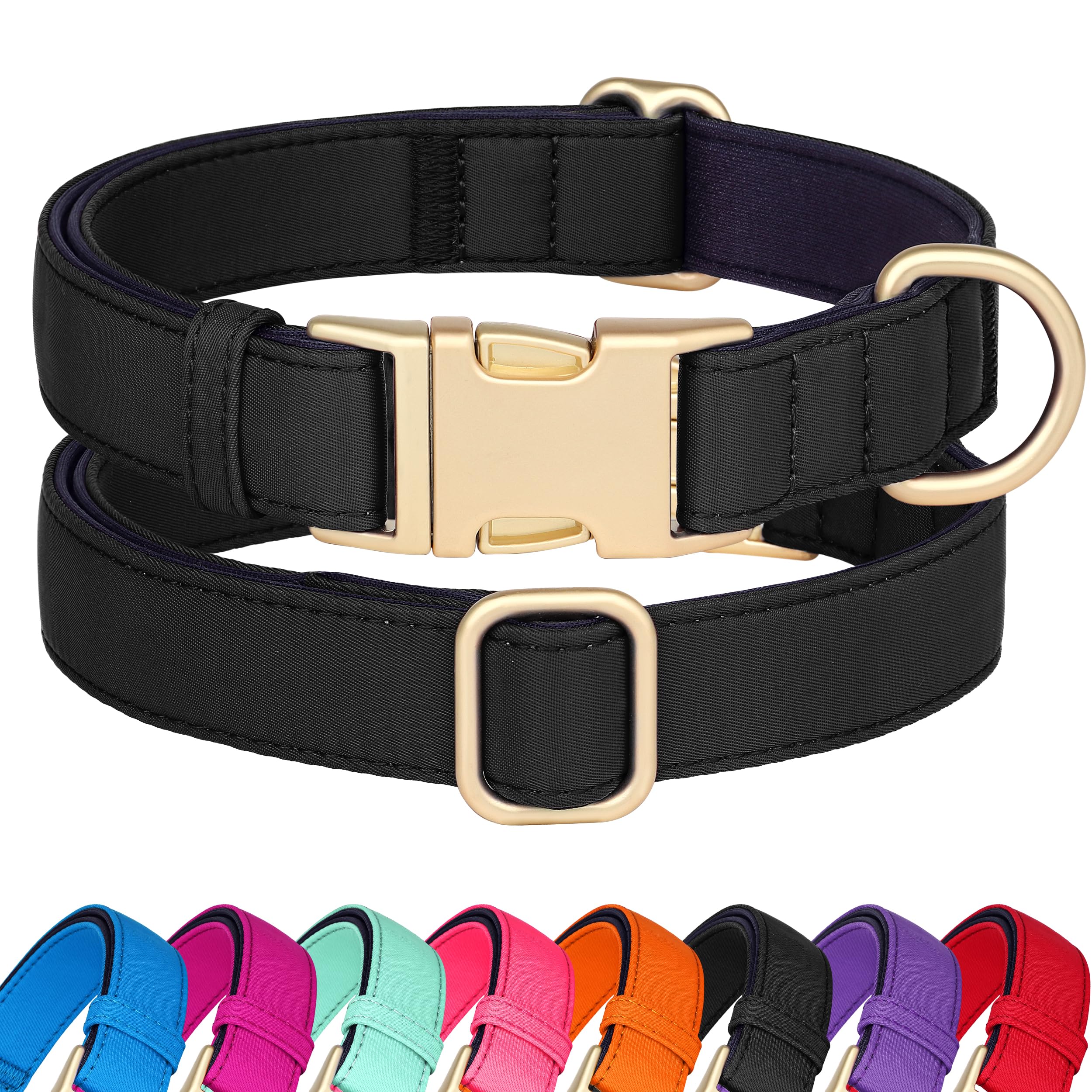 Didog Soft Padded Dog Collars for Small Dogs, Colorful and Durable Dog Collar with Quick Release Buckle, Light and Breathable for Daily Walking, Black