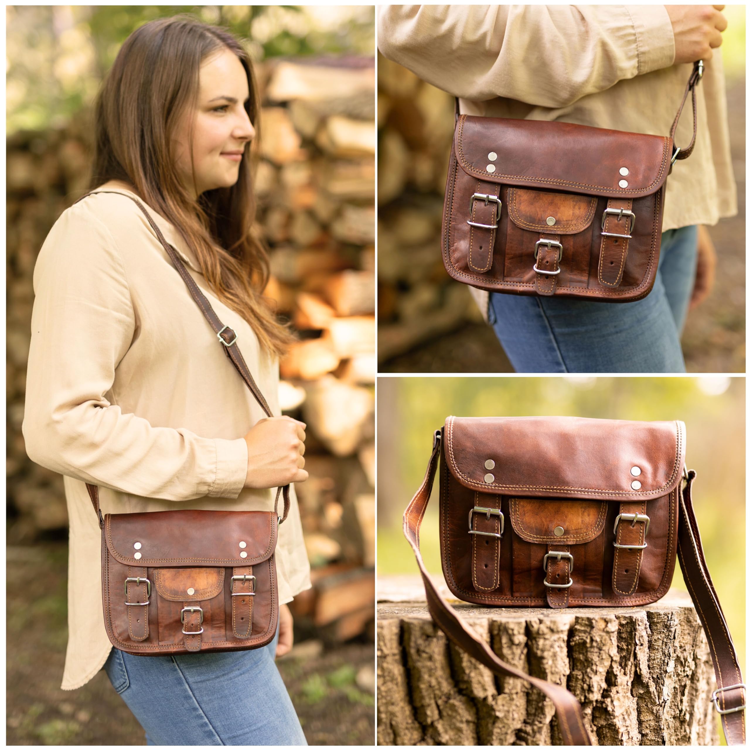 Gusti Umhängetasche Leder - Emilia 7" Damen Herren Handtasche Ledertasche Braun