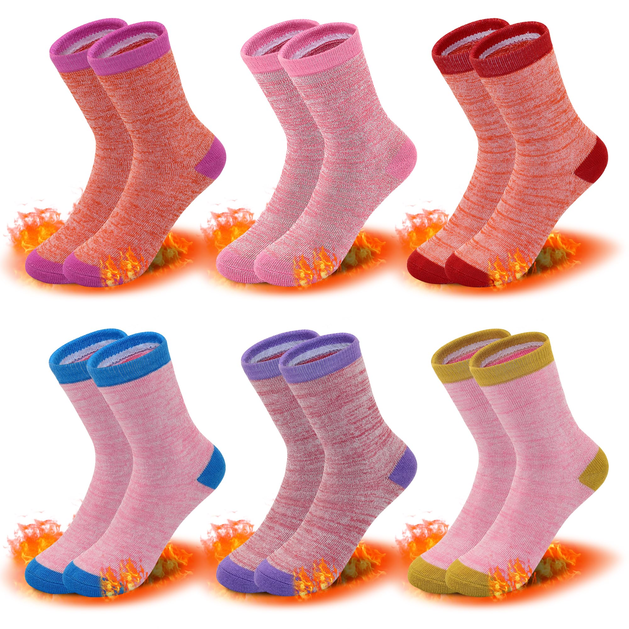 ZERULETS Calcetines gruesos para niños y niñas, calcetines cálidos de invierno para senderismo, calcetines cálidos para niños pequeños, calcetines térmicos para cabina, 6 pares para 3 a 14 años