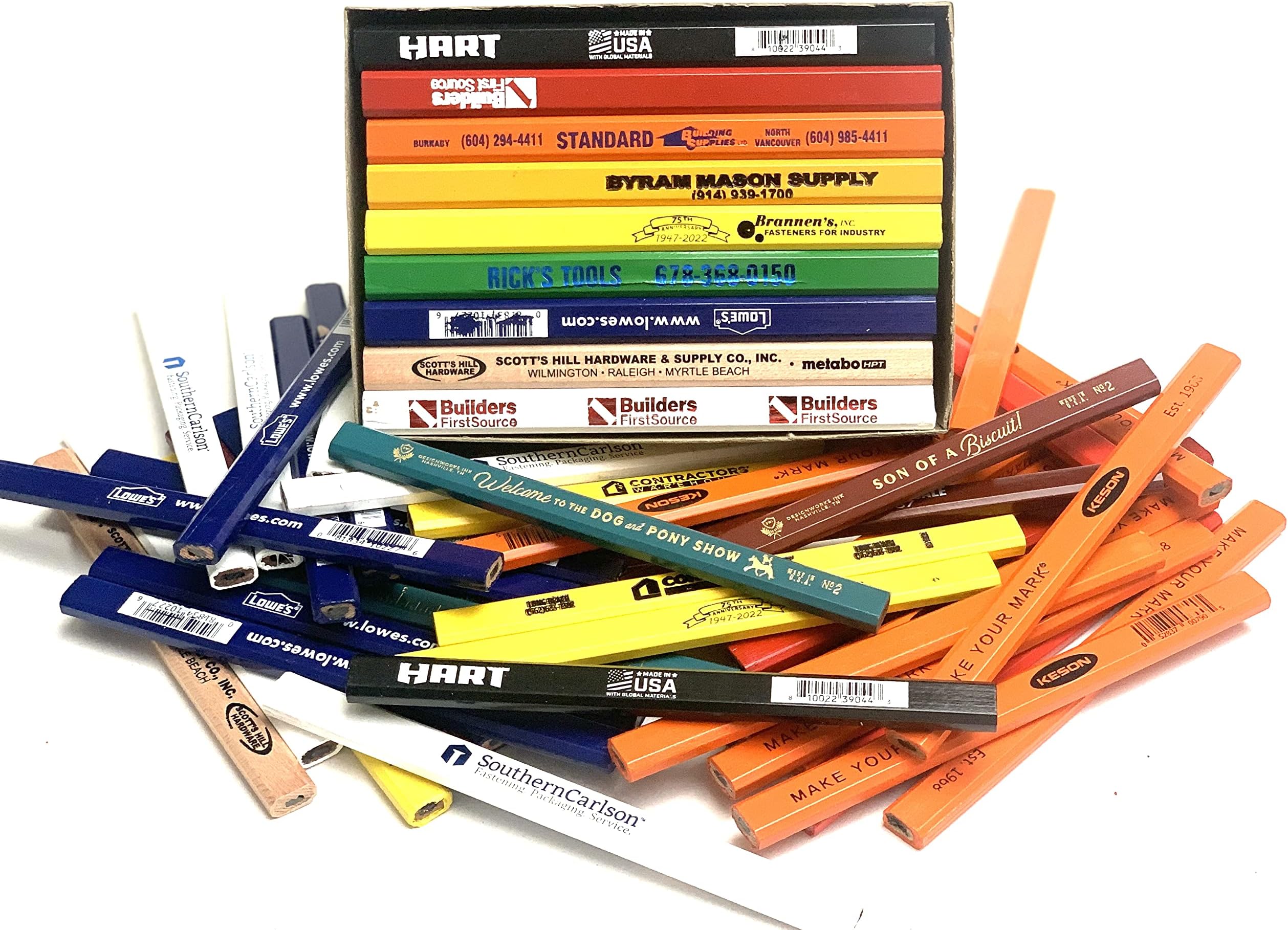 RevMark Carpenter Pencil 24 Pack White with Red Lead and Printed Ruler, Made in The USA. Quality