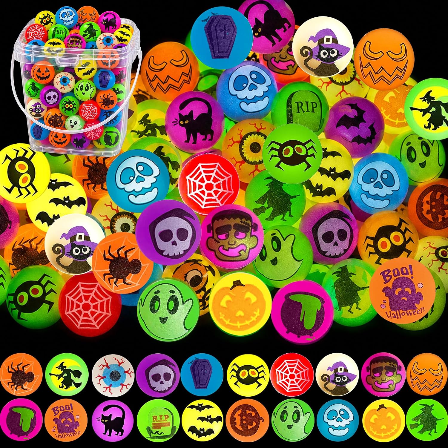 50PCS Halloween Glow in The Dark Bouncy Balls, Halloween Party Favors