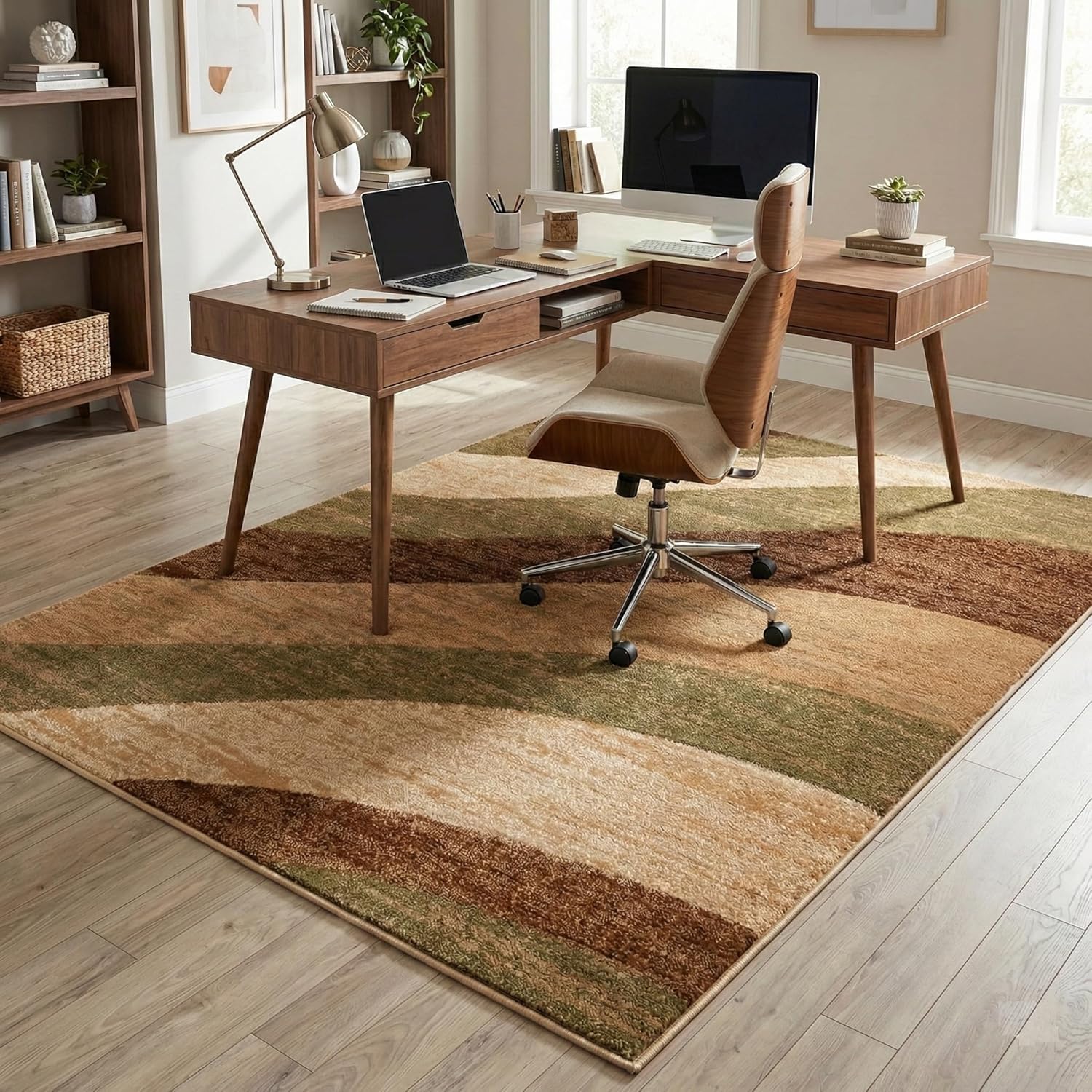 Well Woven Good Vibes Cecilia Multi Color Brown 5'3" x 7'3" Modern Area Rug for Living & Dining Room - Stain-Resistant, Hand-Carved, 3D Abstract Design